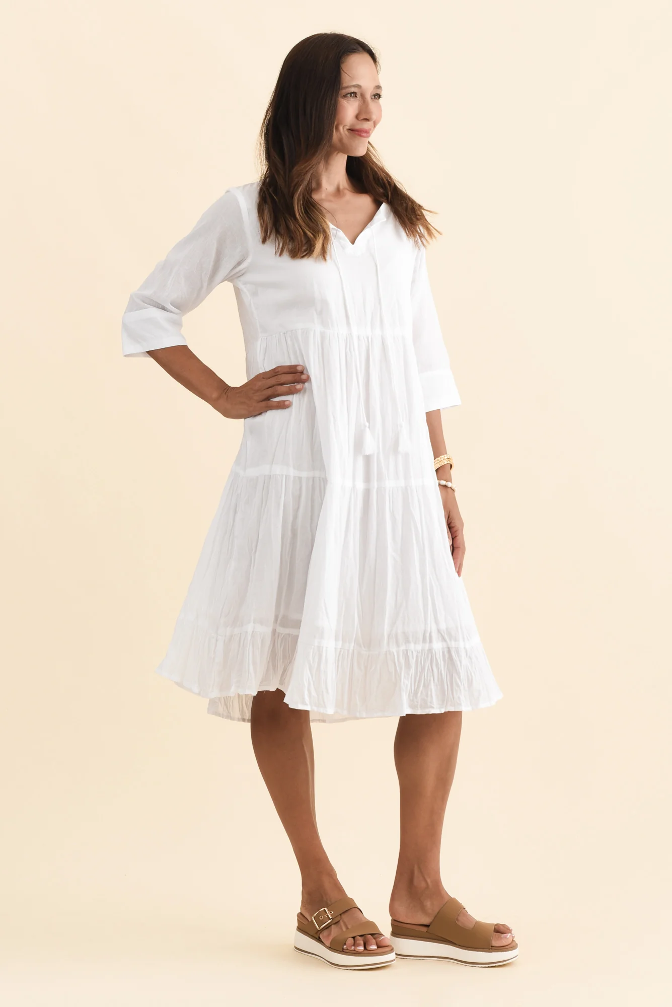 Milana White Crinkle Cotton Dress - Image 4