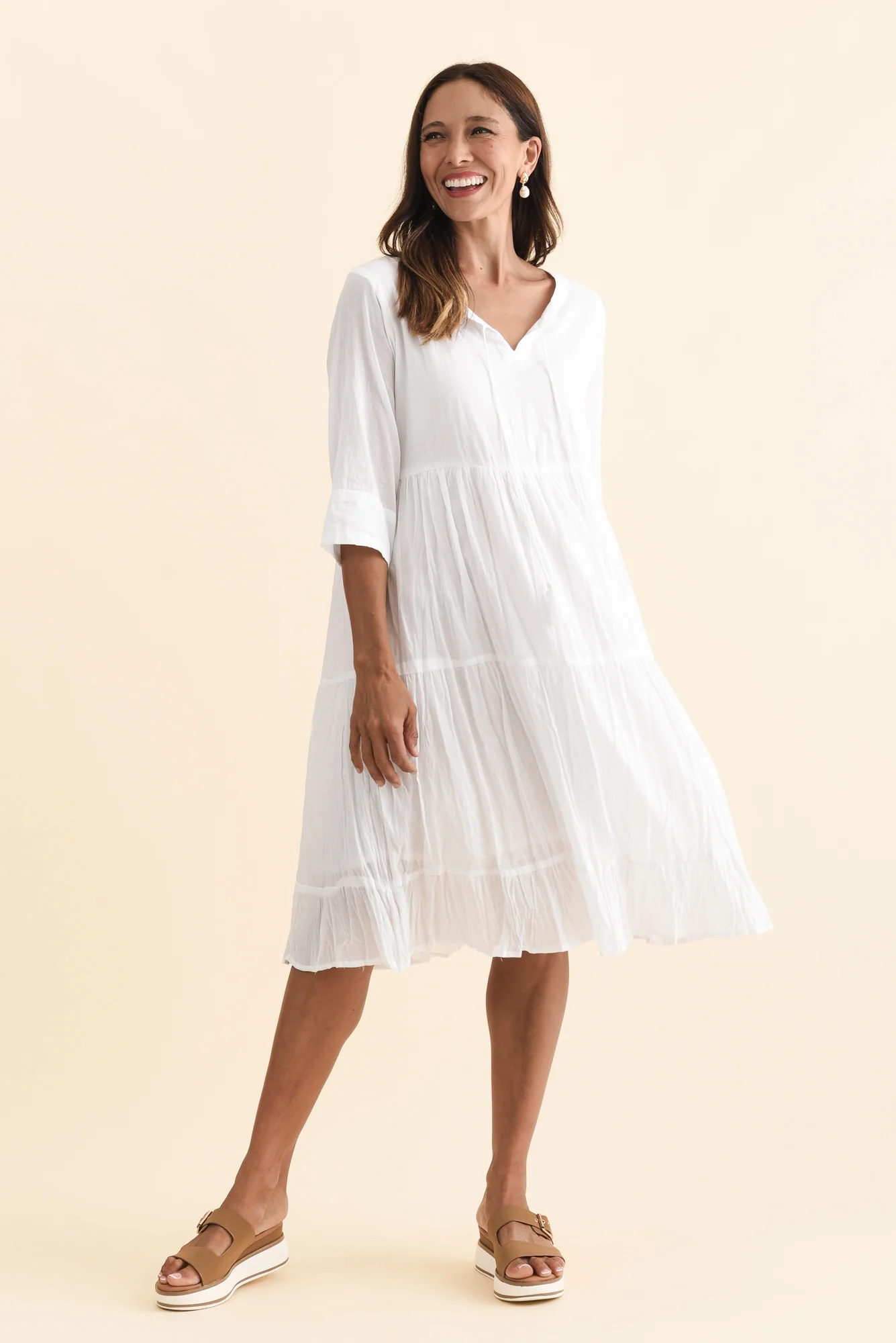 Milana White Crinkle Cotton Dress - Image 7