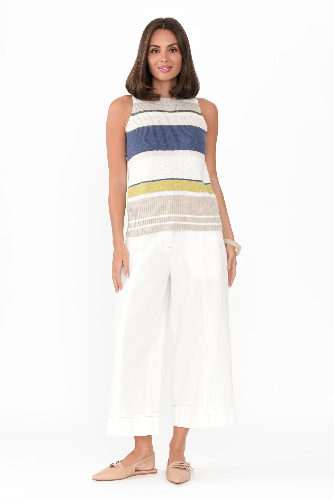 Miley White Cotton Blend Crop Pants - Image 2