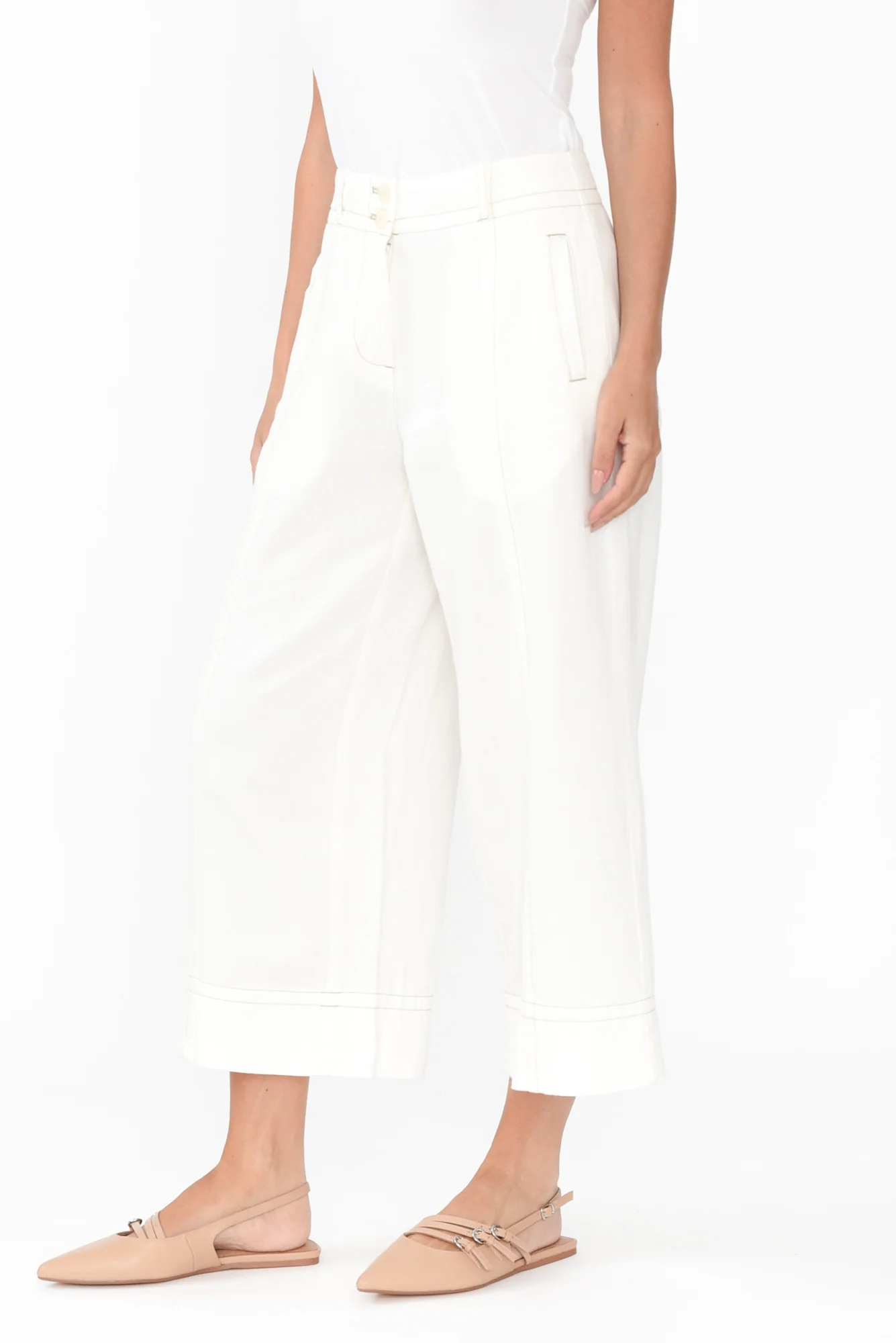 Miley White Cotton Blend Crop Pants - Image 3