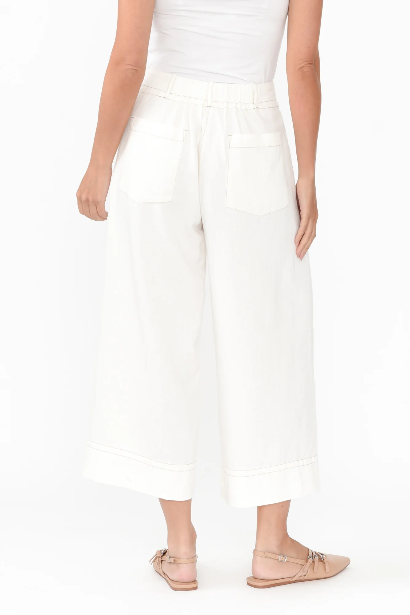 Miley White Cotton Blend Crop Pants - Image 4