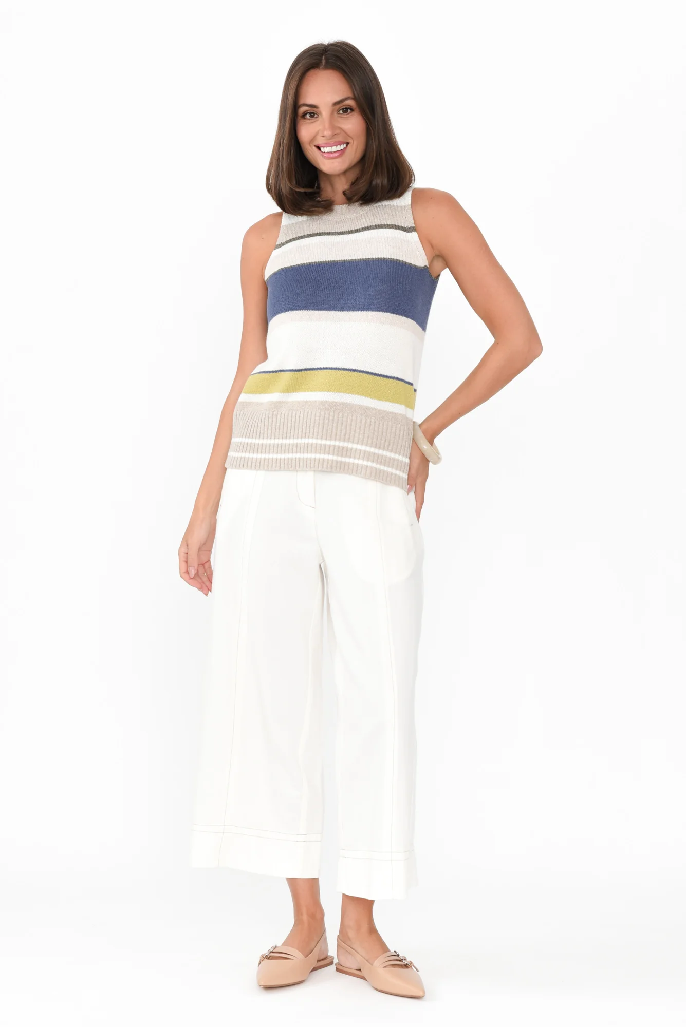 Miley White Cotton Blend Crop Pants - Image 6