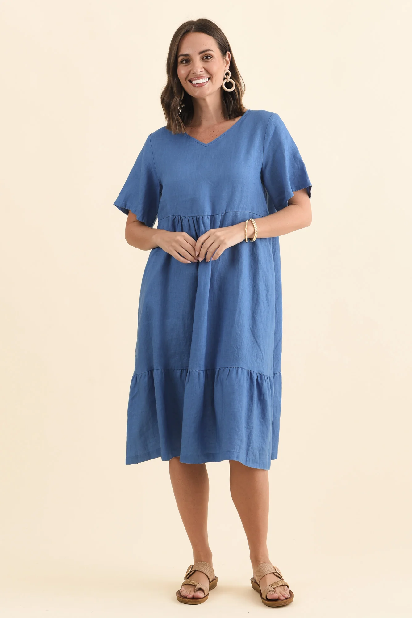 Miller Blue Linen Tiered Dress - Image 2