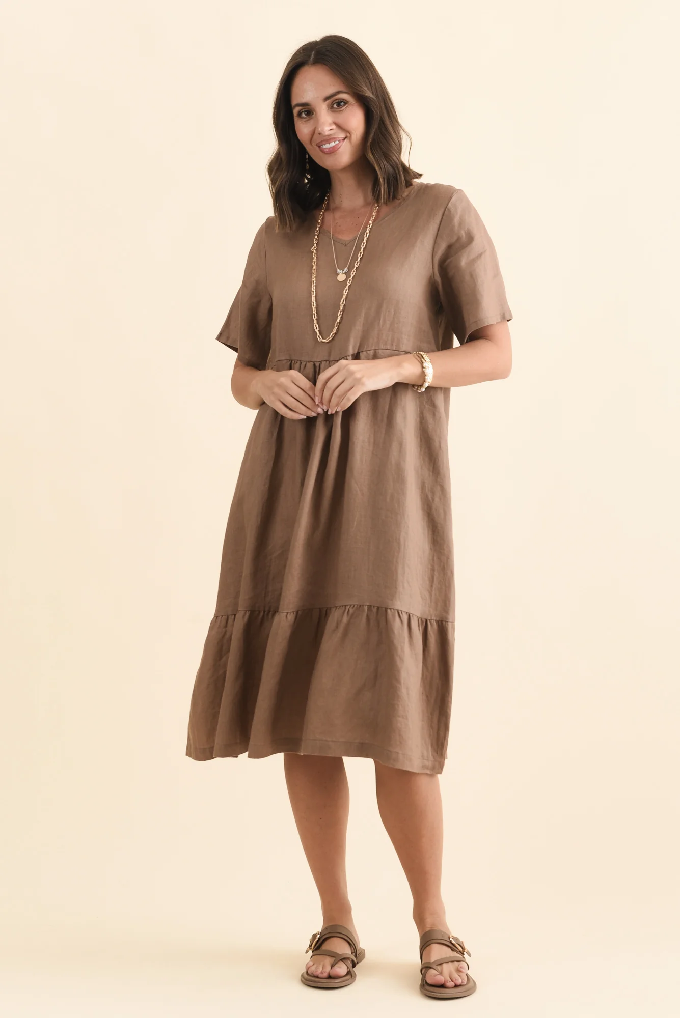 Miller Mocha Linen Tiered Dress - Image 3