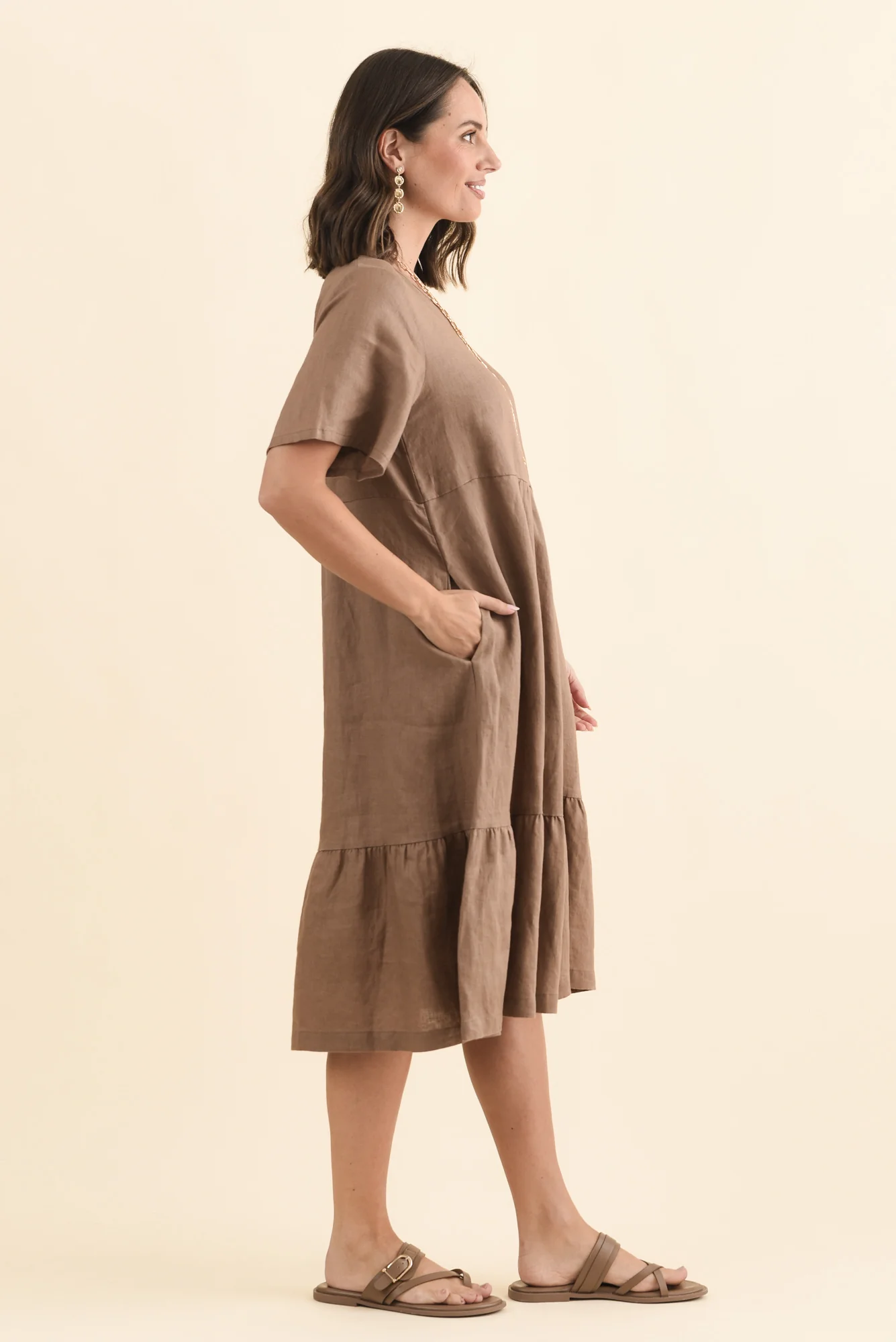 Miller Mocha Linen Tiered Dress - Image 4