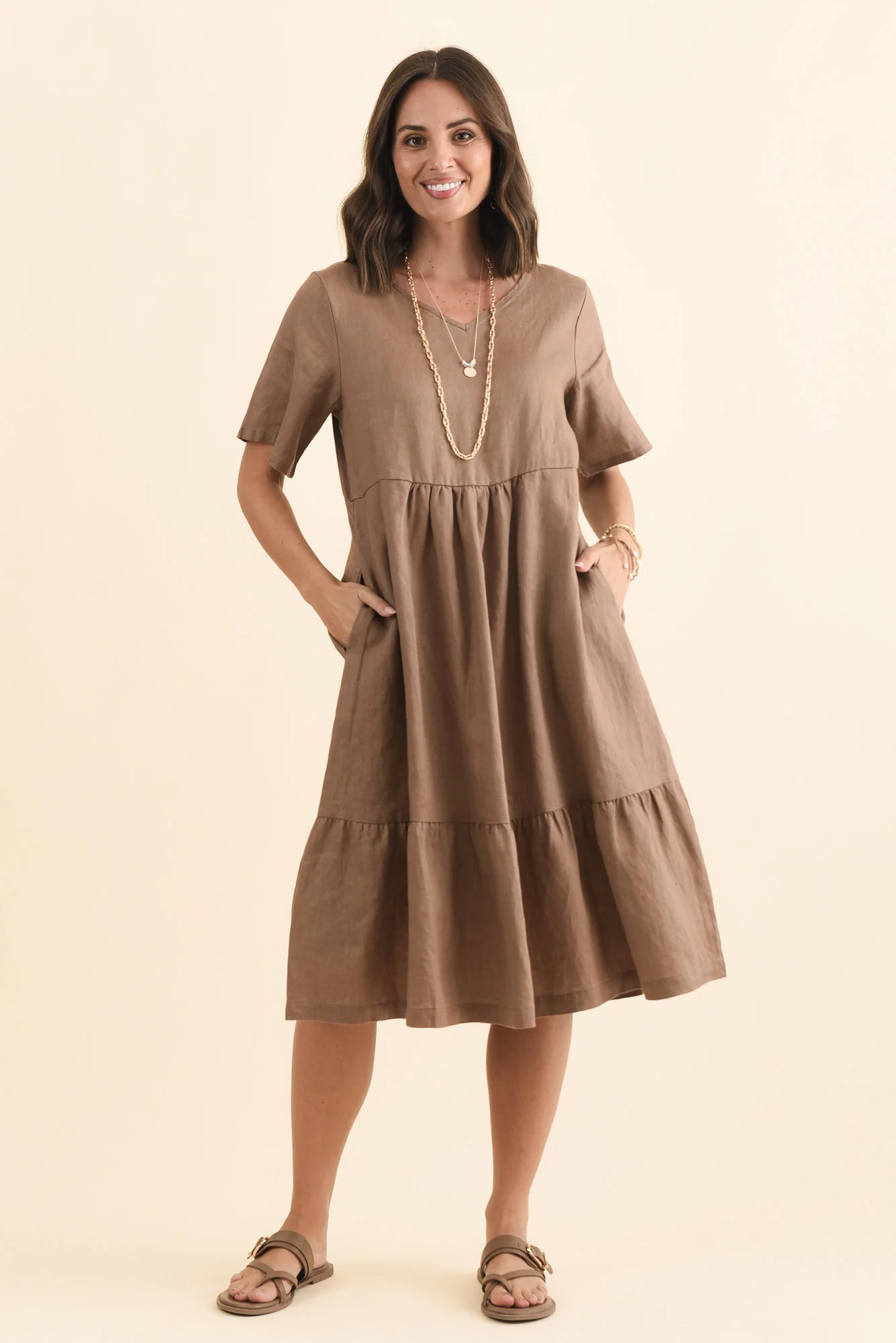 Miller Mocha Linen Tiered Dress - Image 7