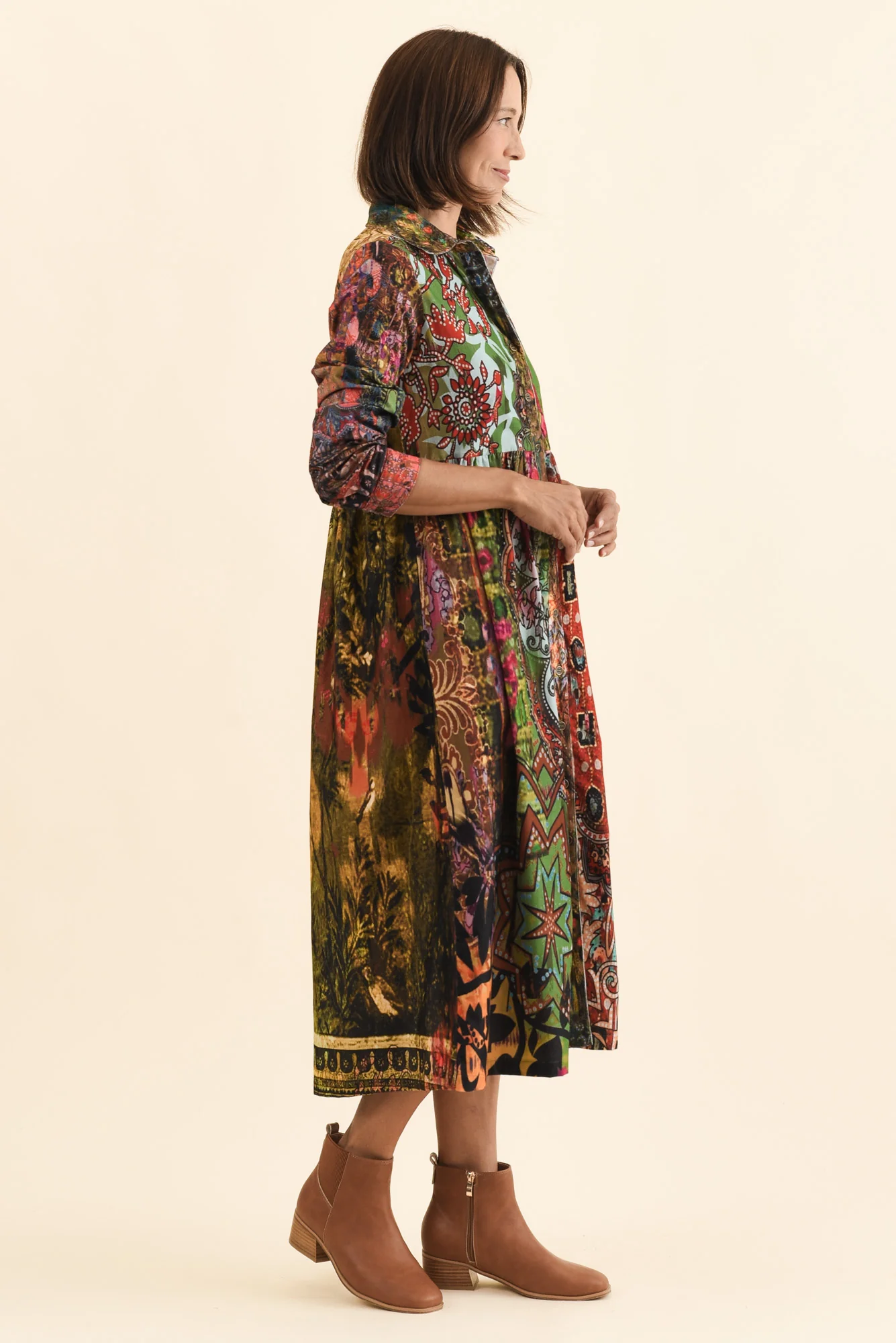 Minara Green Abstract Cotton Shirt Dress - Image 3
