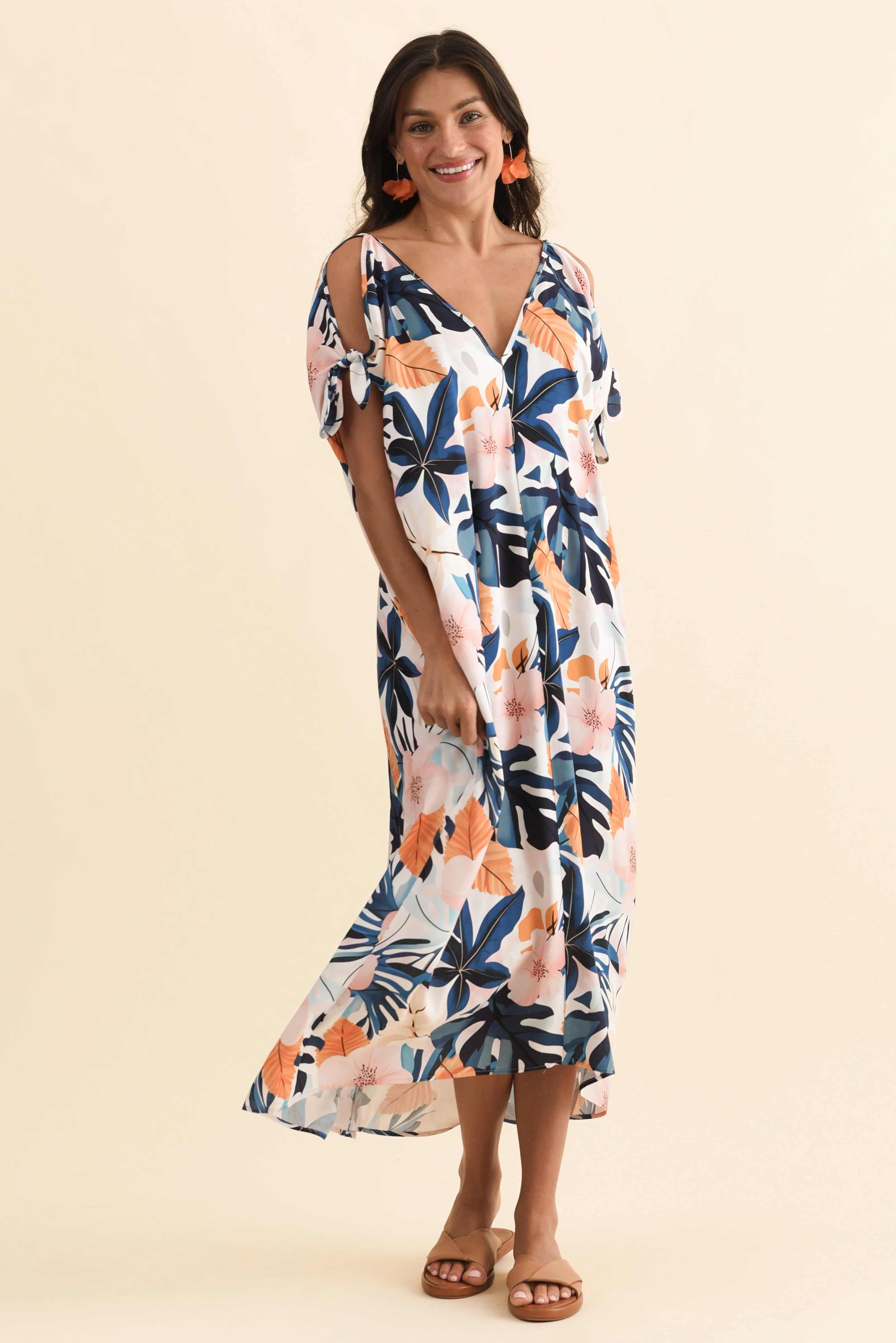 Miranda Navy Garden Cold Shoulder Kaftan - Image 6