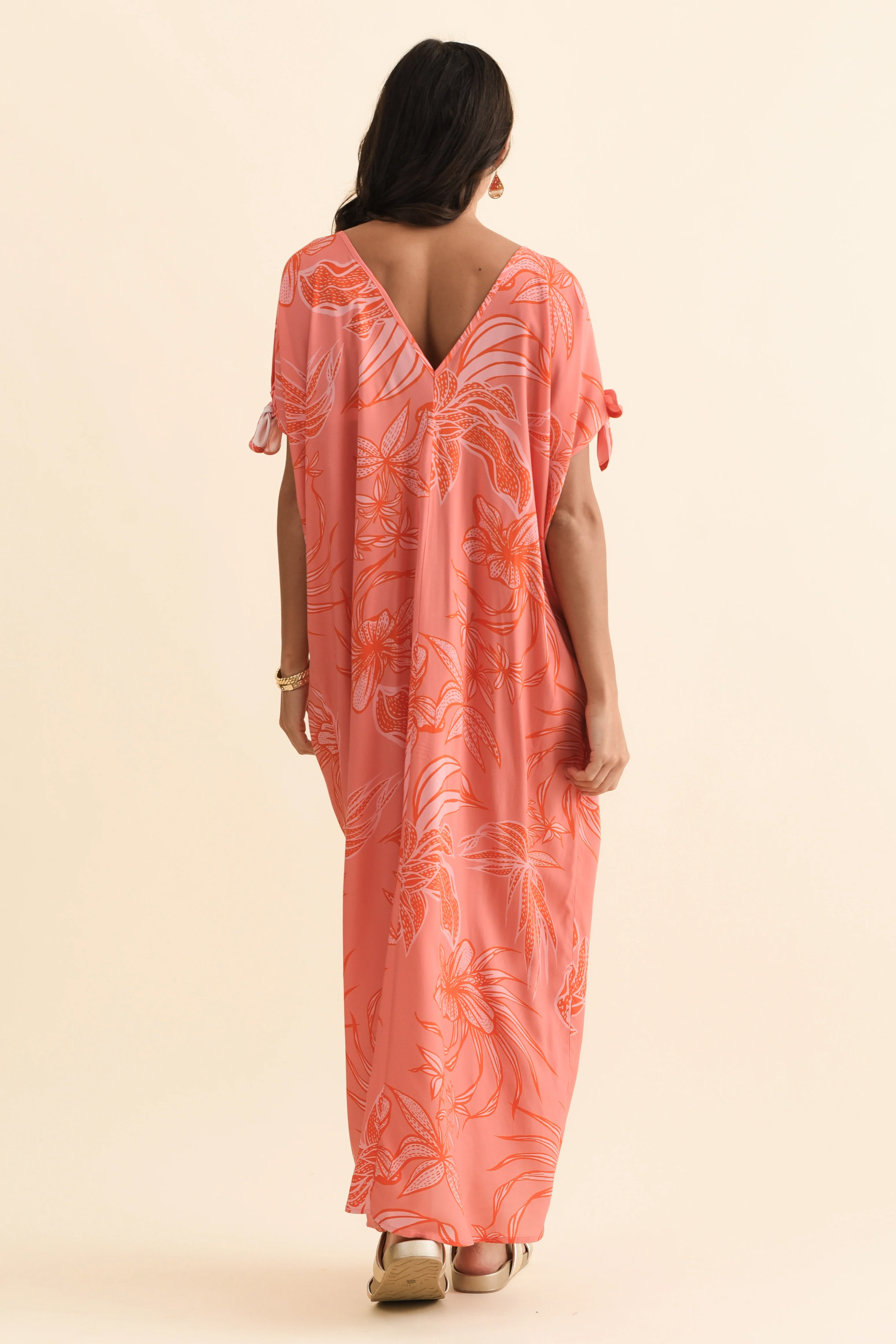 Miranda Pink Botanical Cold Shoulder Kaftan - Image 5