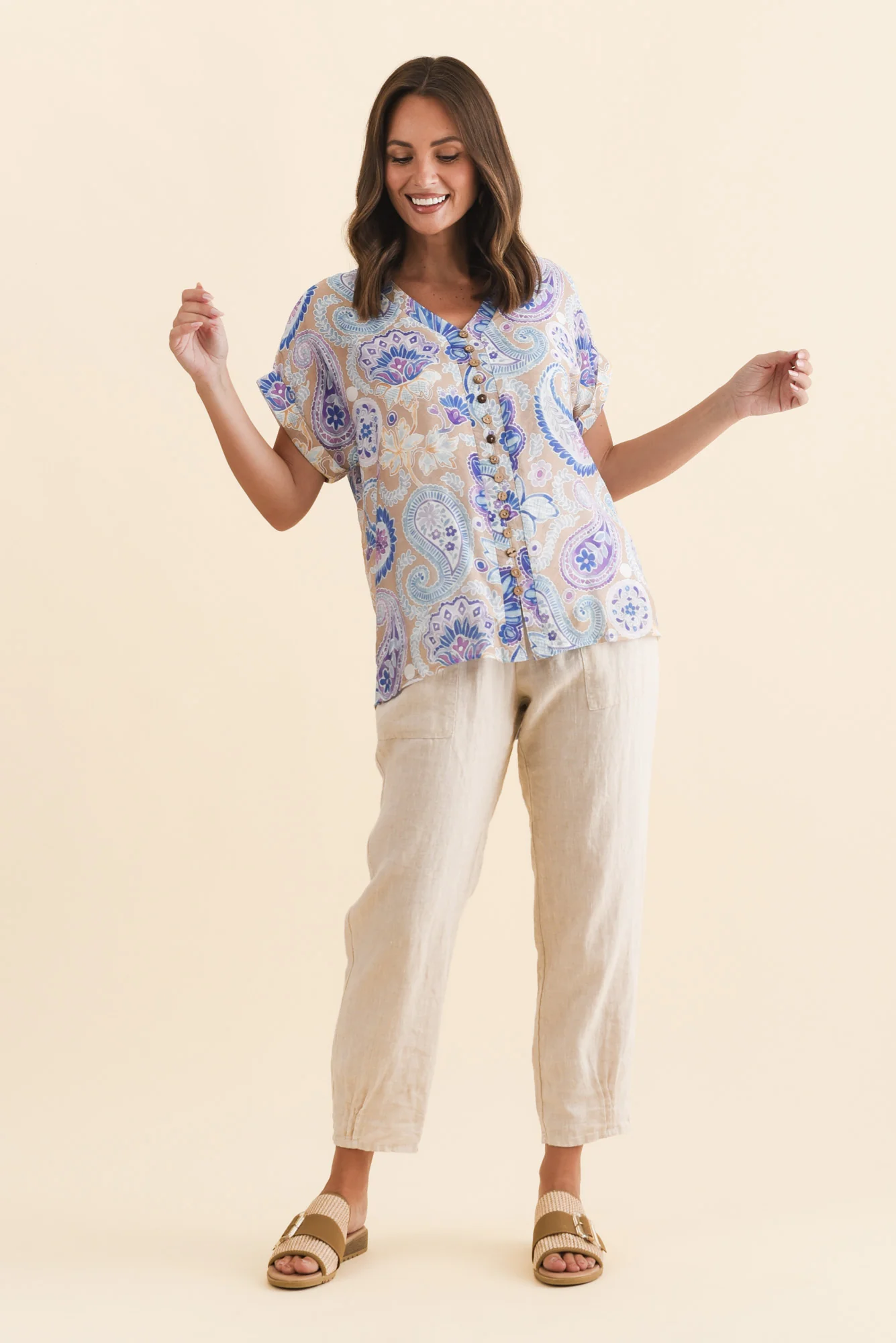 Miray Blue Floral Button Top - Image 2