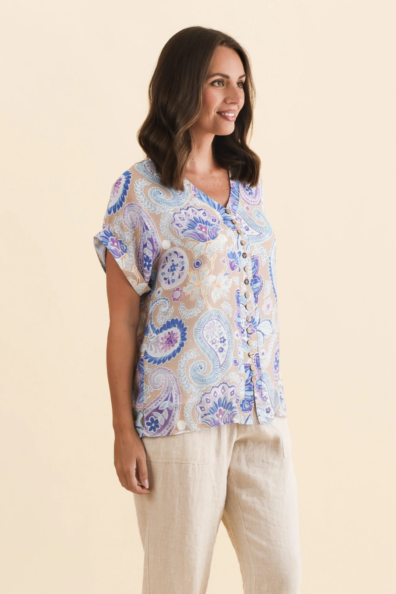Miray Blue Floral Button Top - Image 3