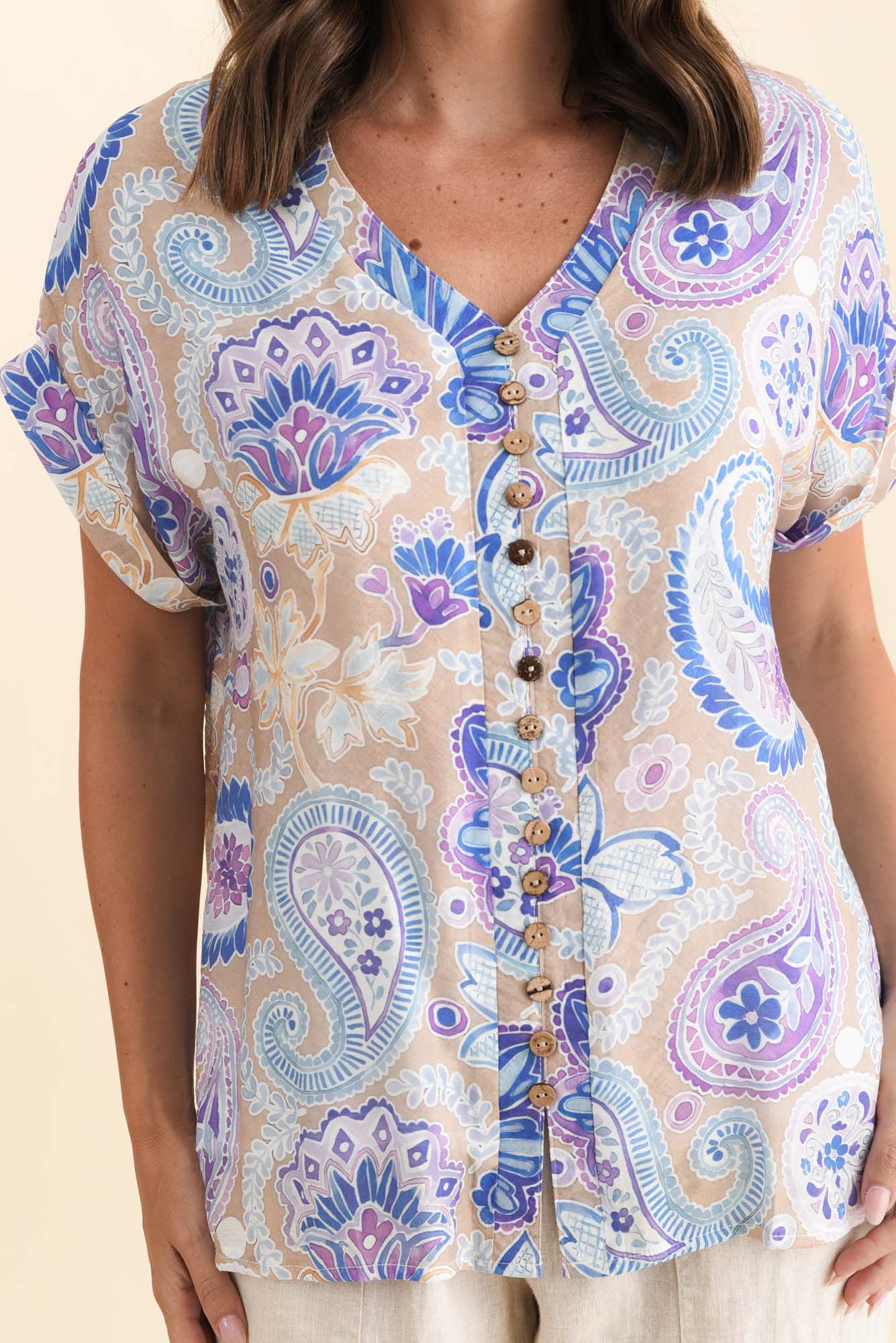 Miray Blue Floral Button Top - Image 5