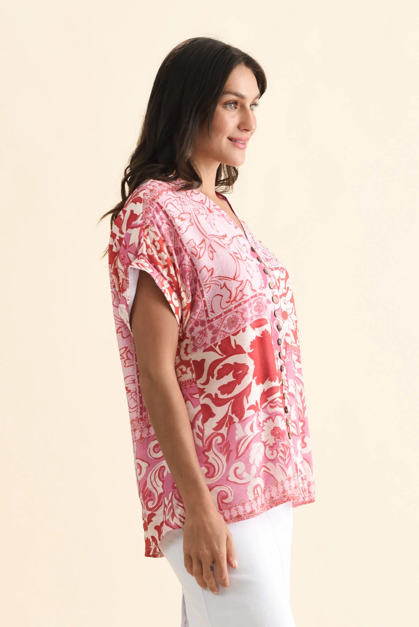 Miray Pink Abstract Button Top - Image 3