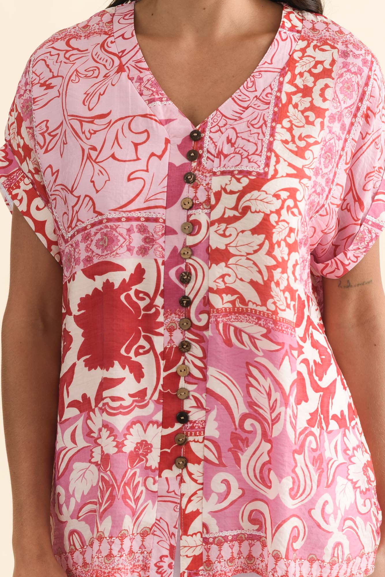 Miray Pink Abstract Button Top - Image 5