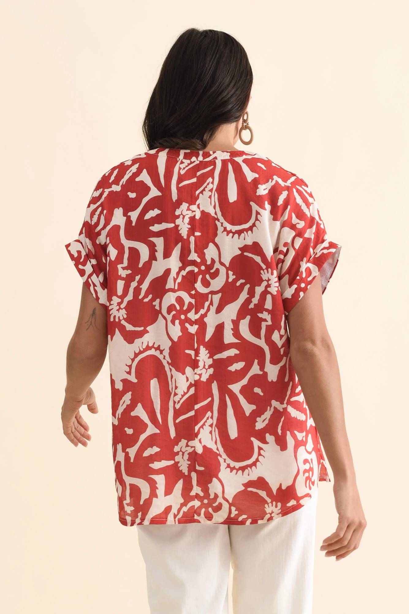 Miray Red Tropical Button Top - Image 4