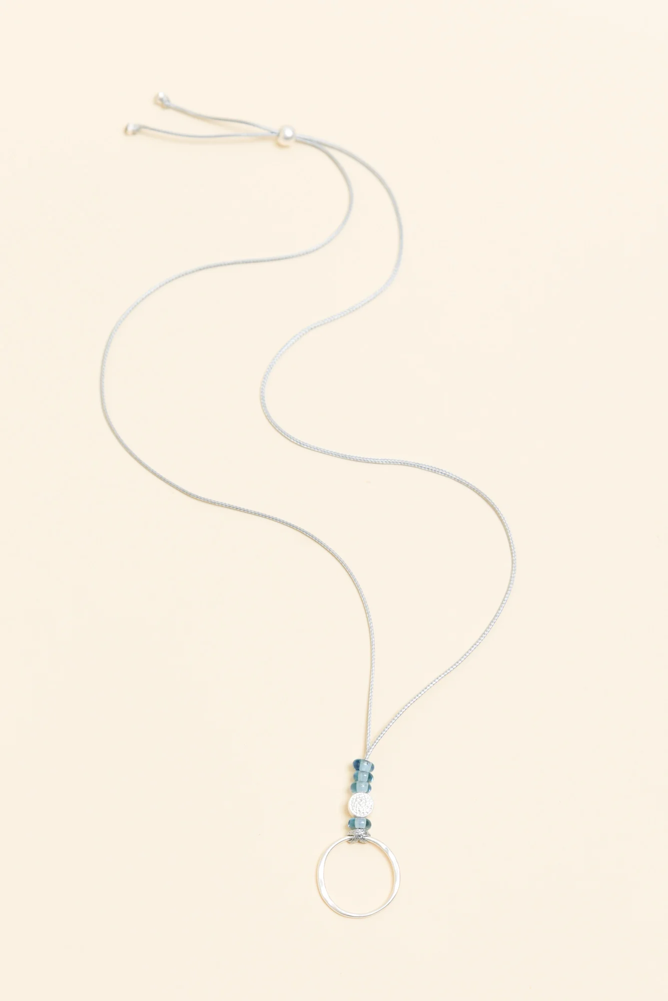 Missy Silver Beaded Ring Pendant Necklace