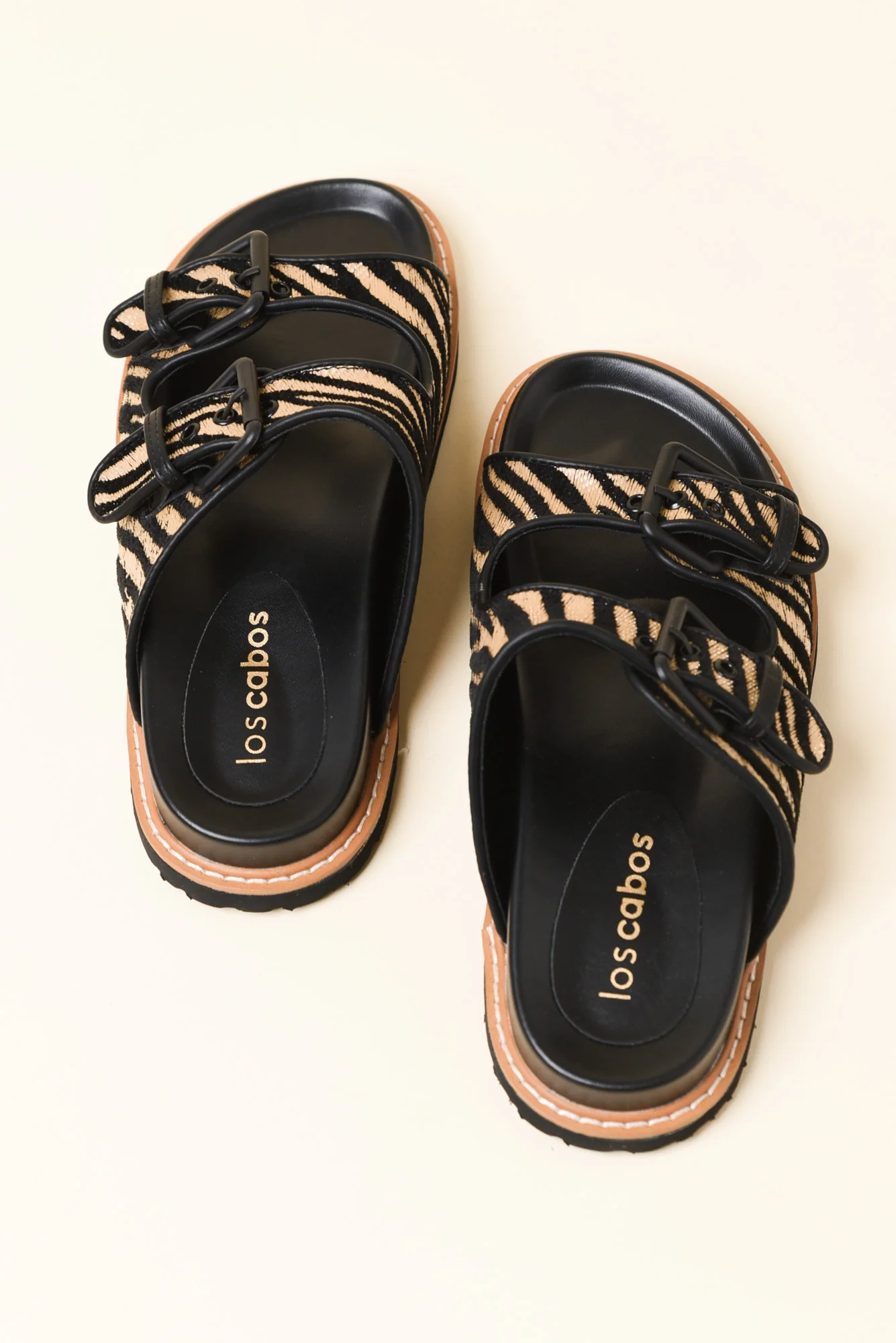 Moda Black Zebra Raffia Buckle Slide - Image 4