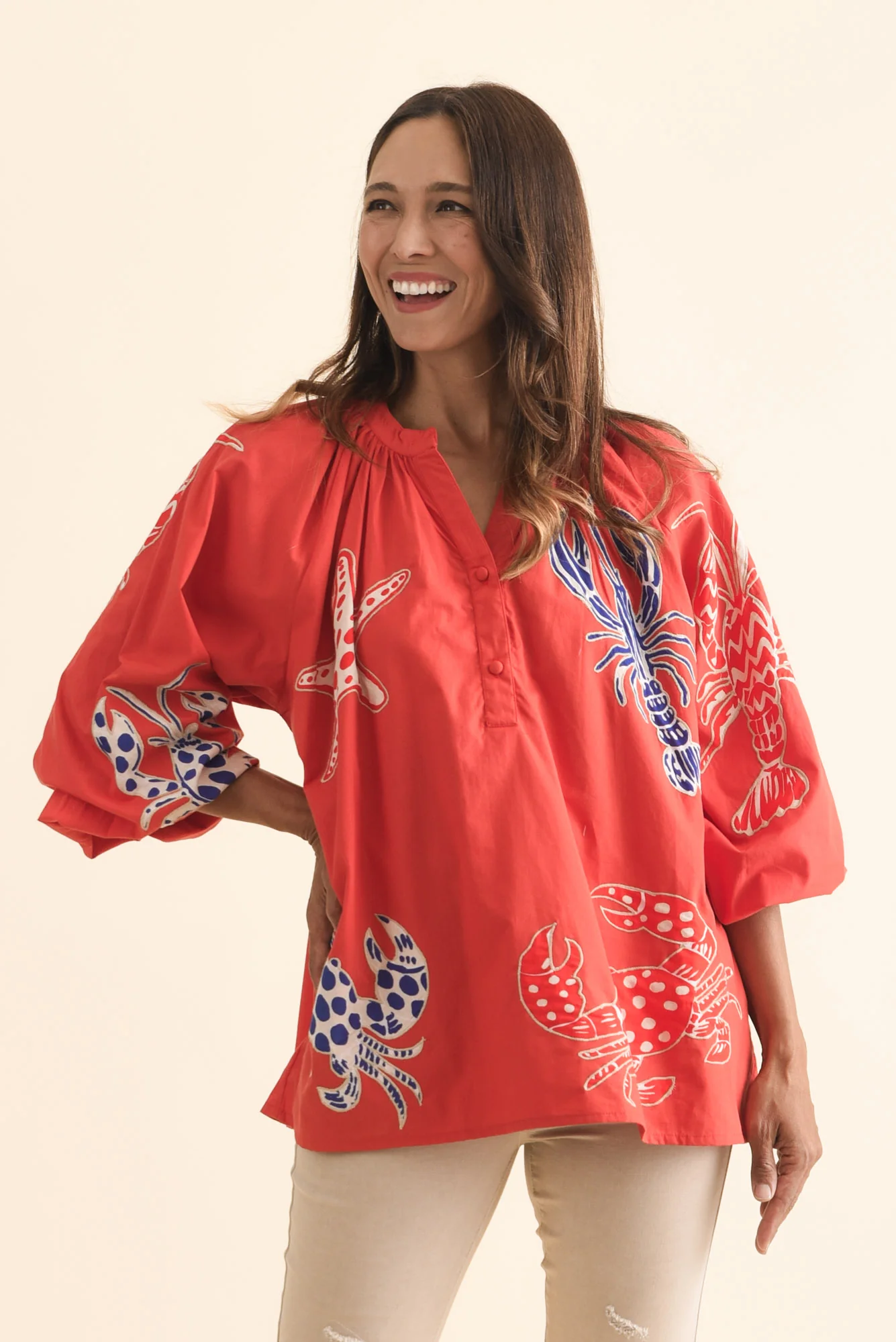 Moni Red Seaside Cotton Blouse - Image 2