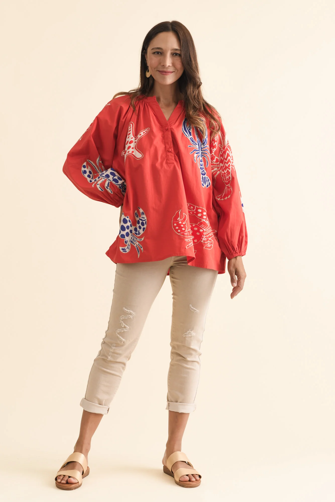 Moni Red Seaside Cotton Blouse - Image 3