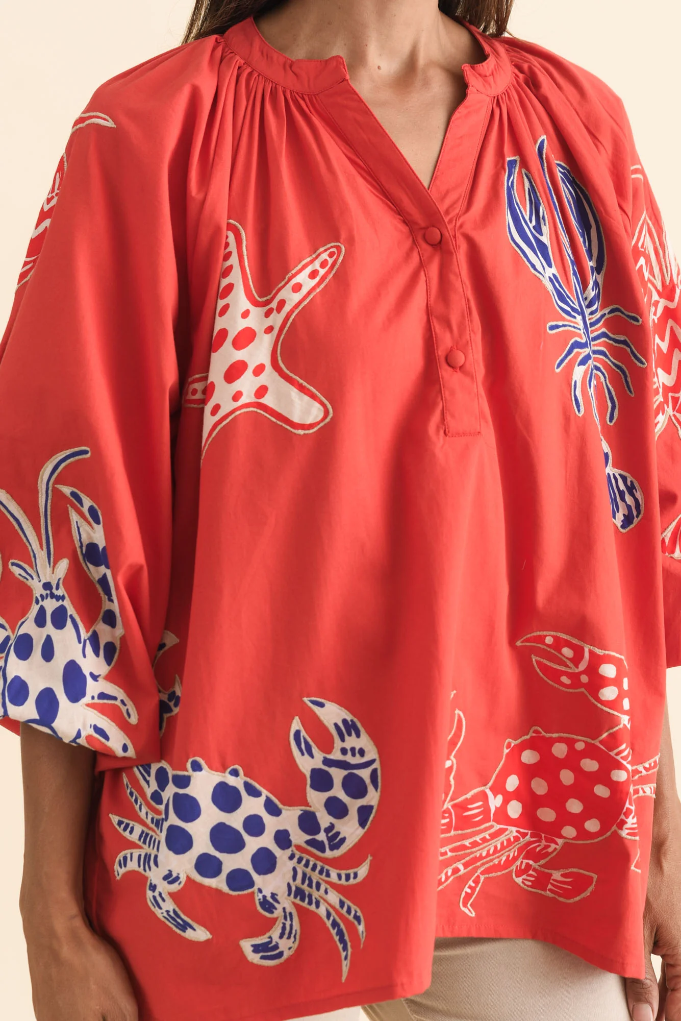 Moni Red Seaside Cotton Blouse - Image 6