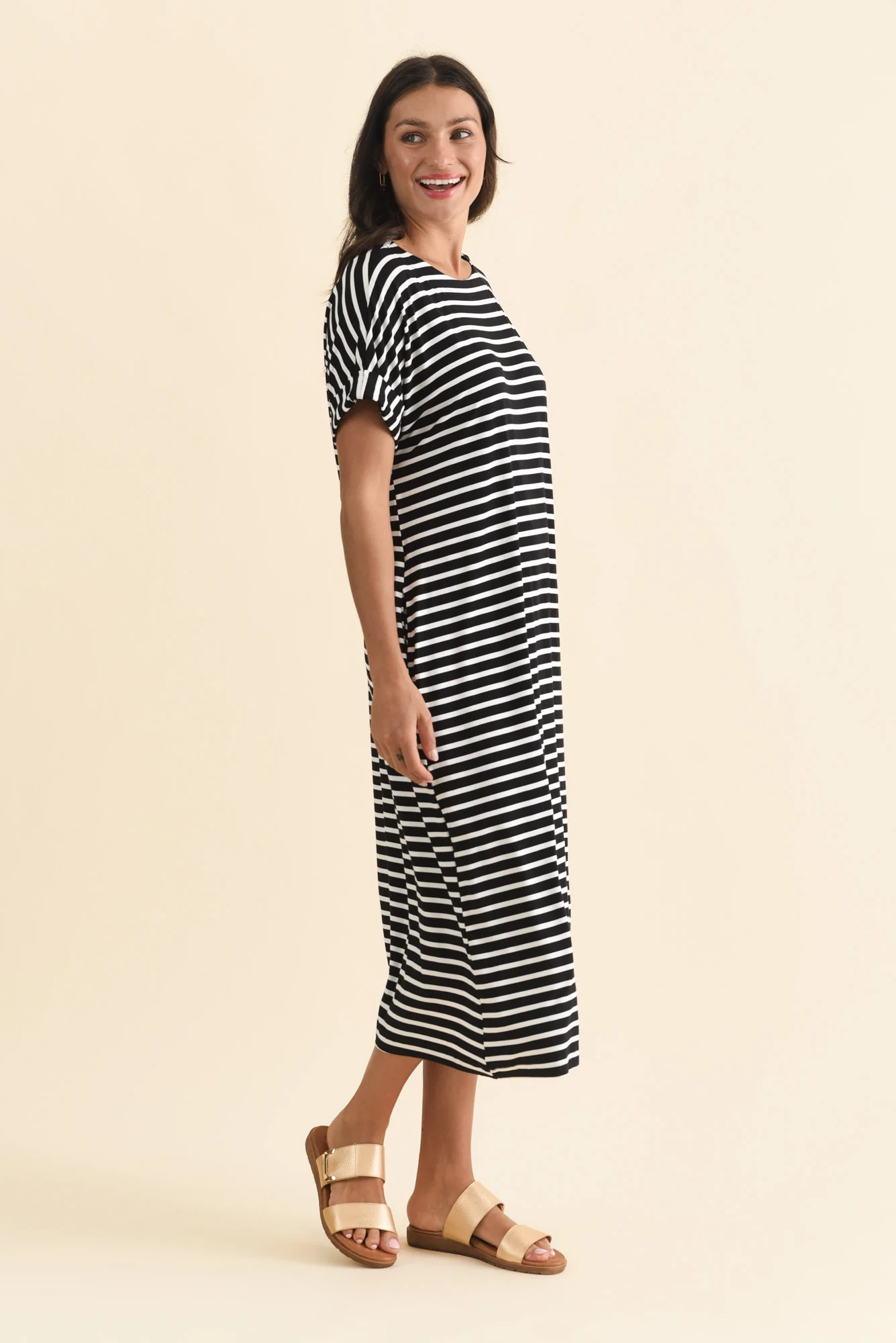 Monica Black Stripe Bamboo Dress - Image 3