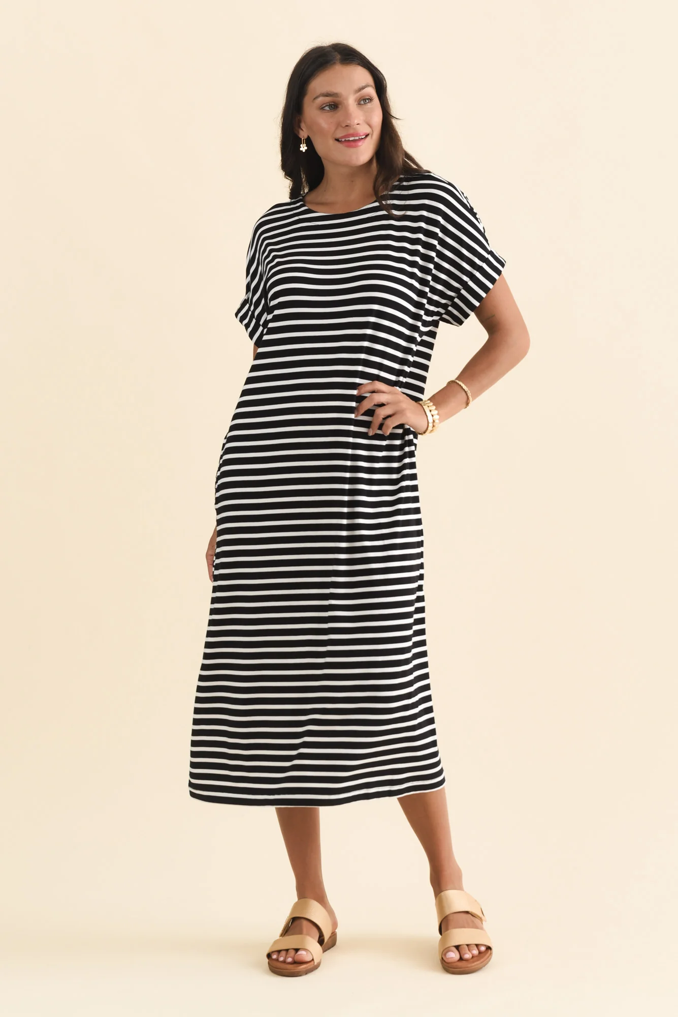 Monica Black Stripe Bamboo Dress - Image 6