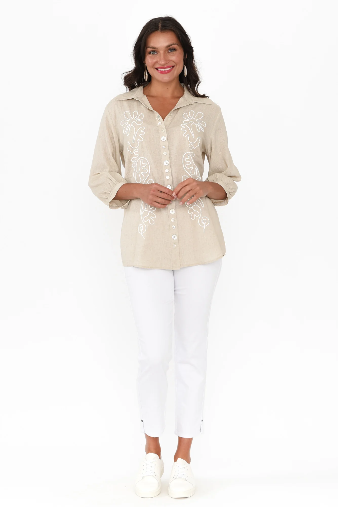 Monica Natural Floral Embroidered Shirt - Image 2