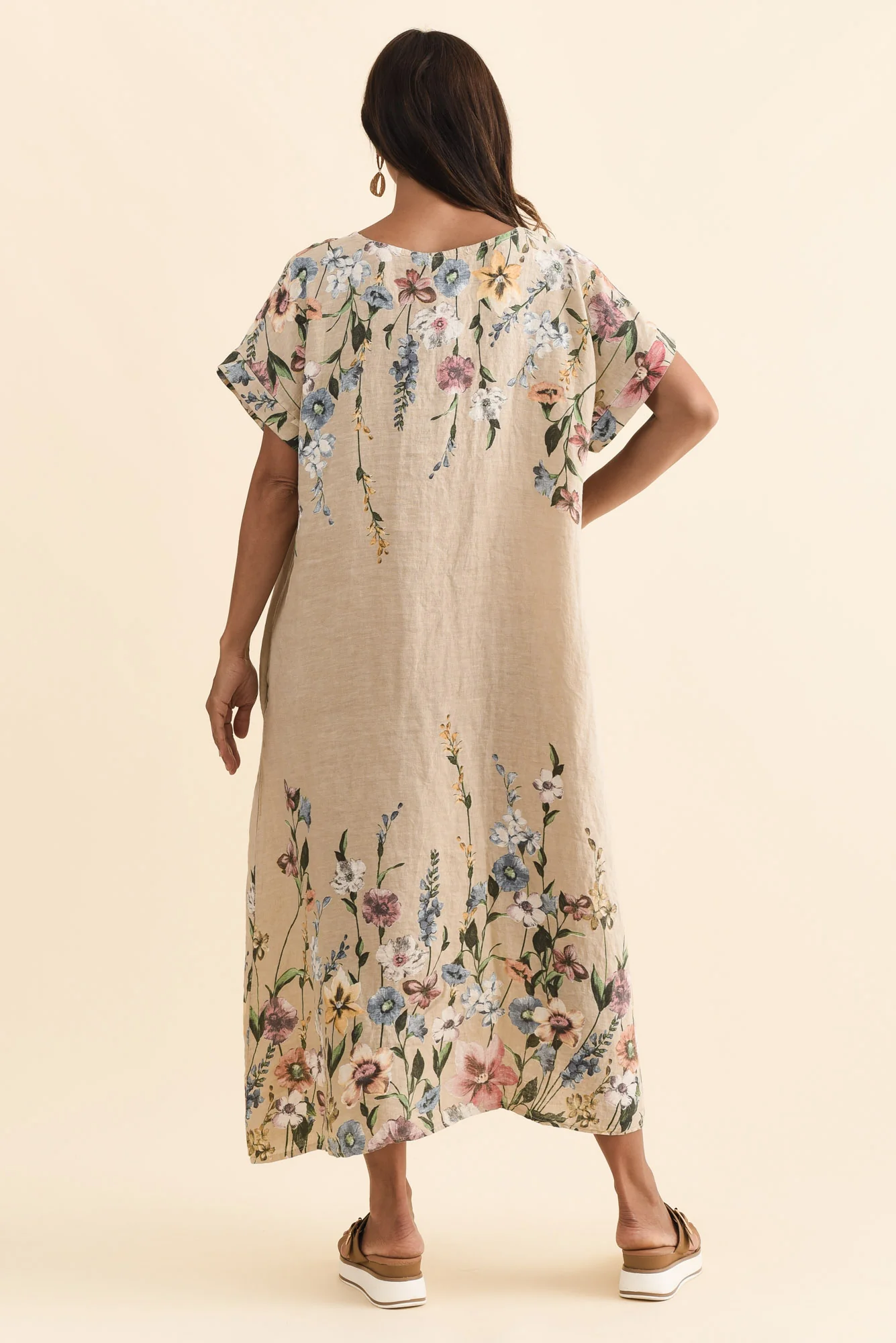 Morrison Beige Floral Linen Pocket Dress - Image 4