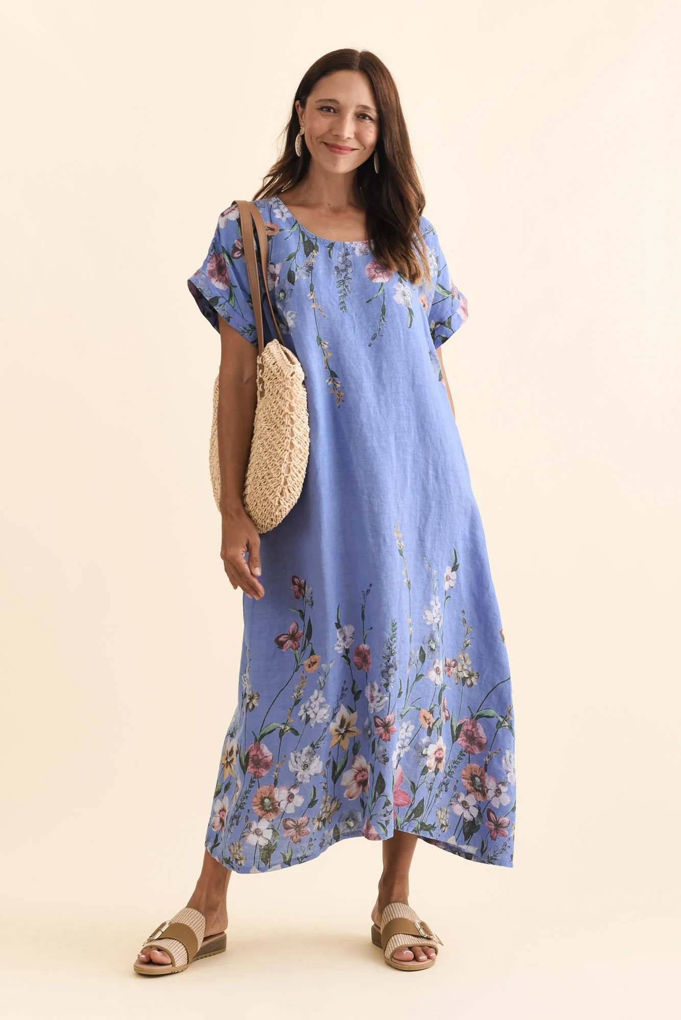 Morrison Blue Floral Linen Pocket Dress
