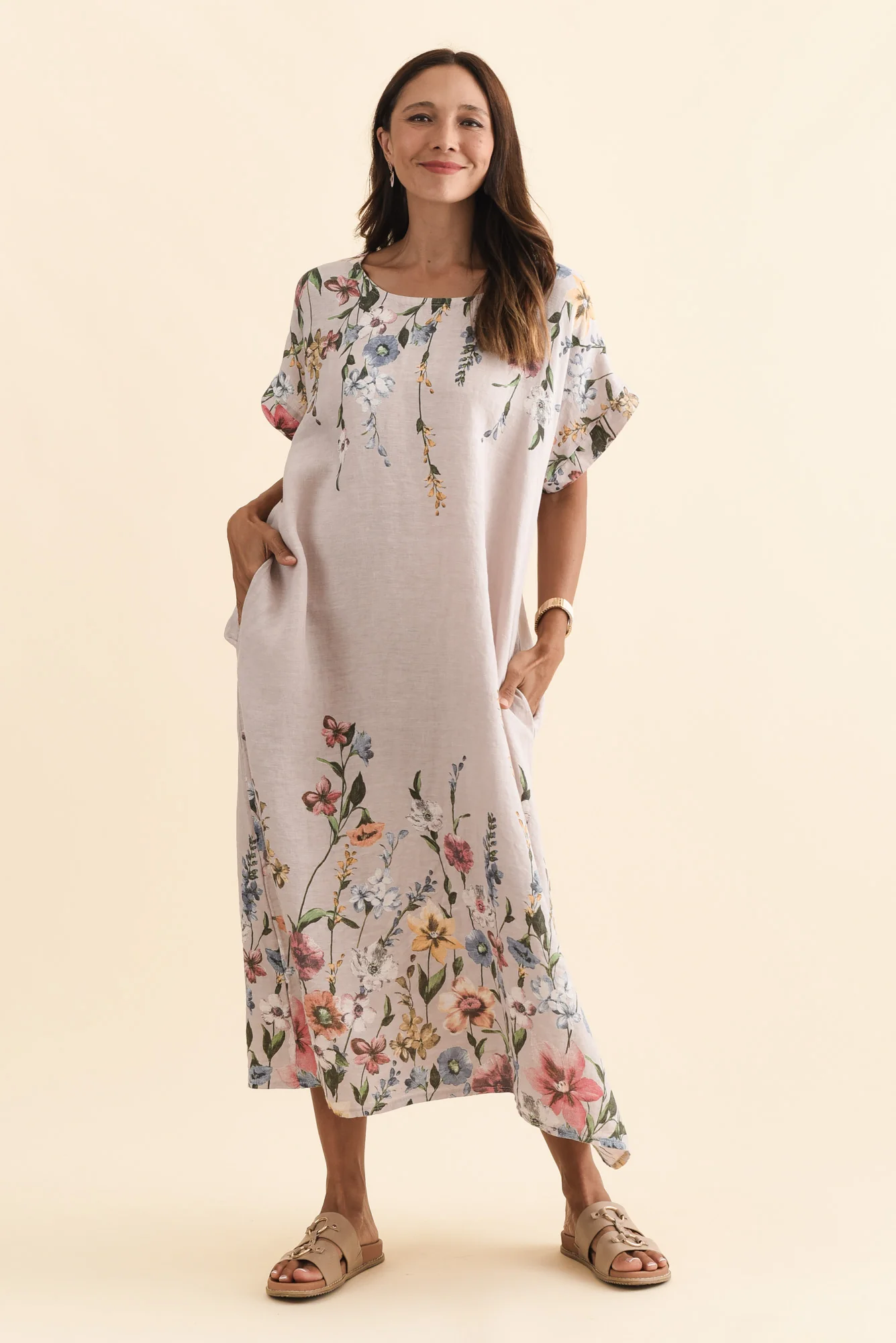 Morrison Blush Floral Linen Pocket Dress