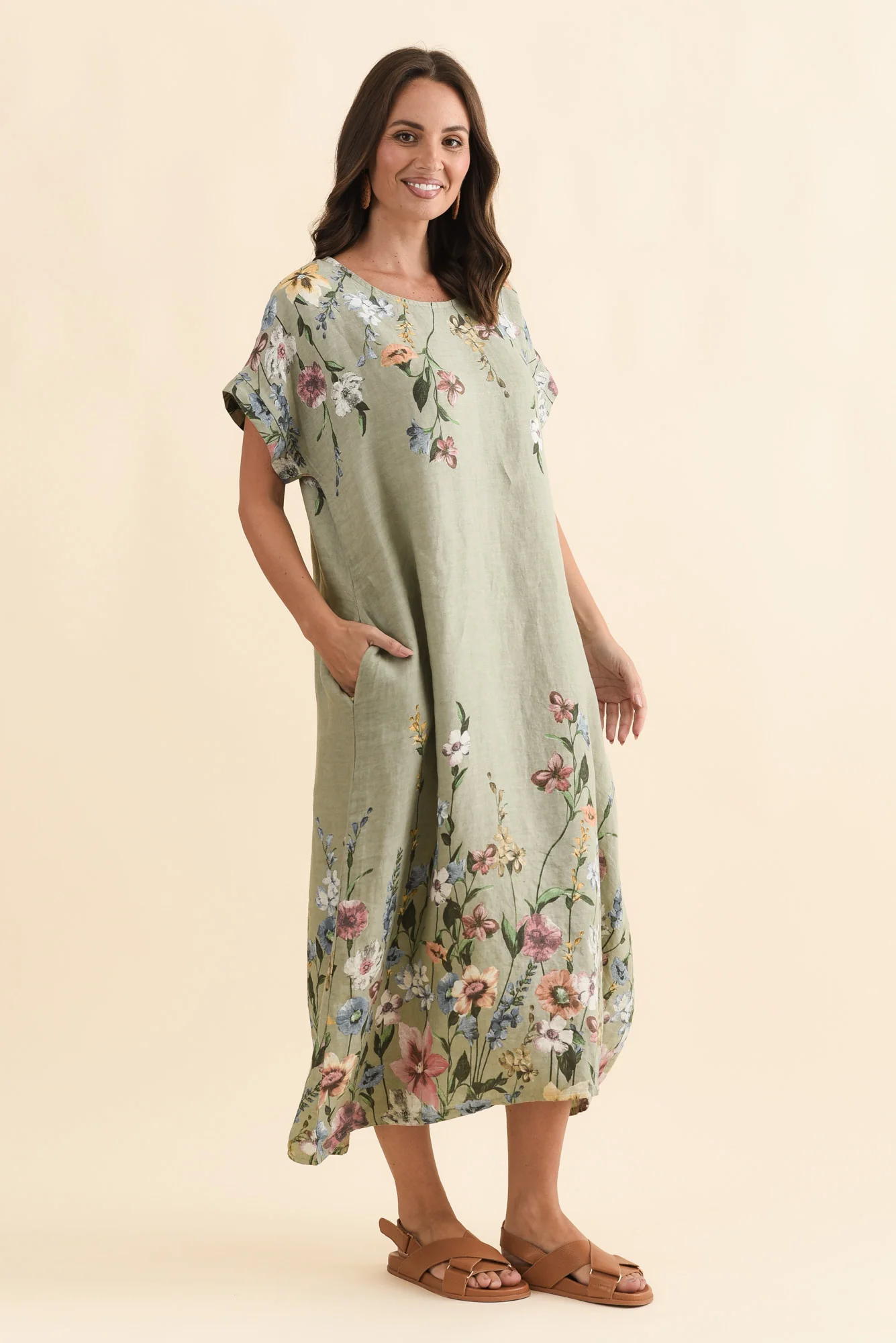 Morrison Sage Floral Linen Pocket Dress - Image 4