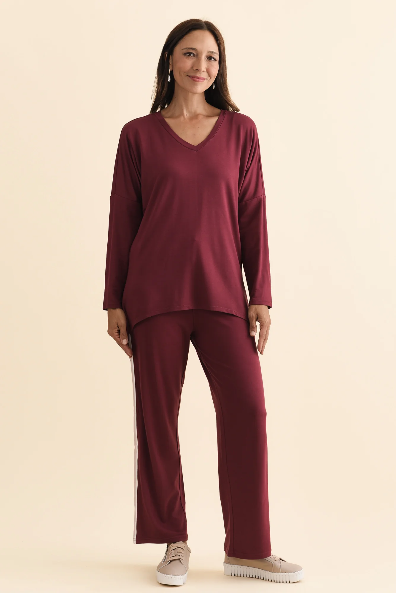 Munich Burgundy V Neck Top - Image 7