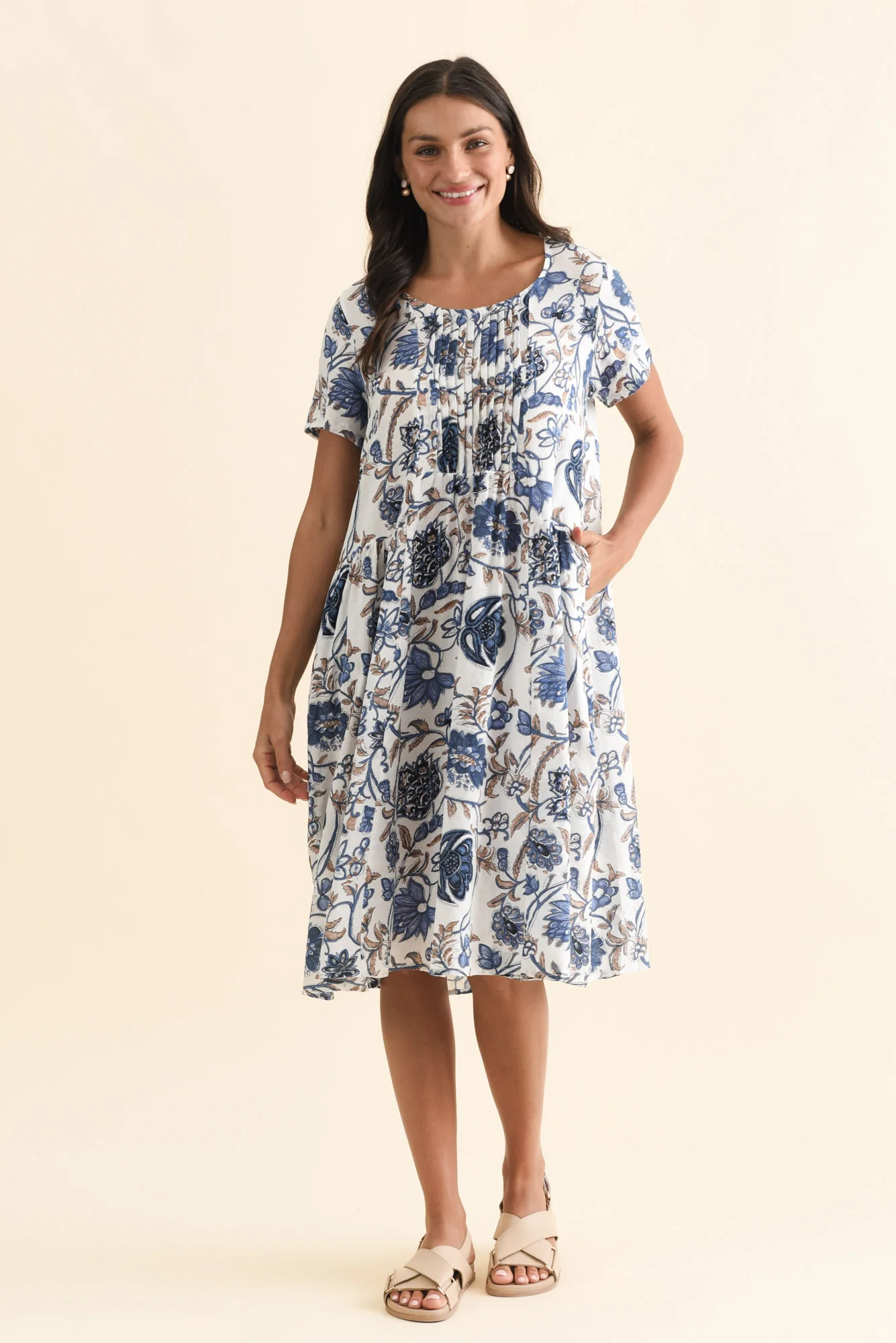 Murano Blue Botanical Cotton Dress - Image 3