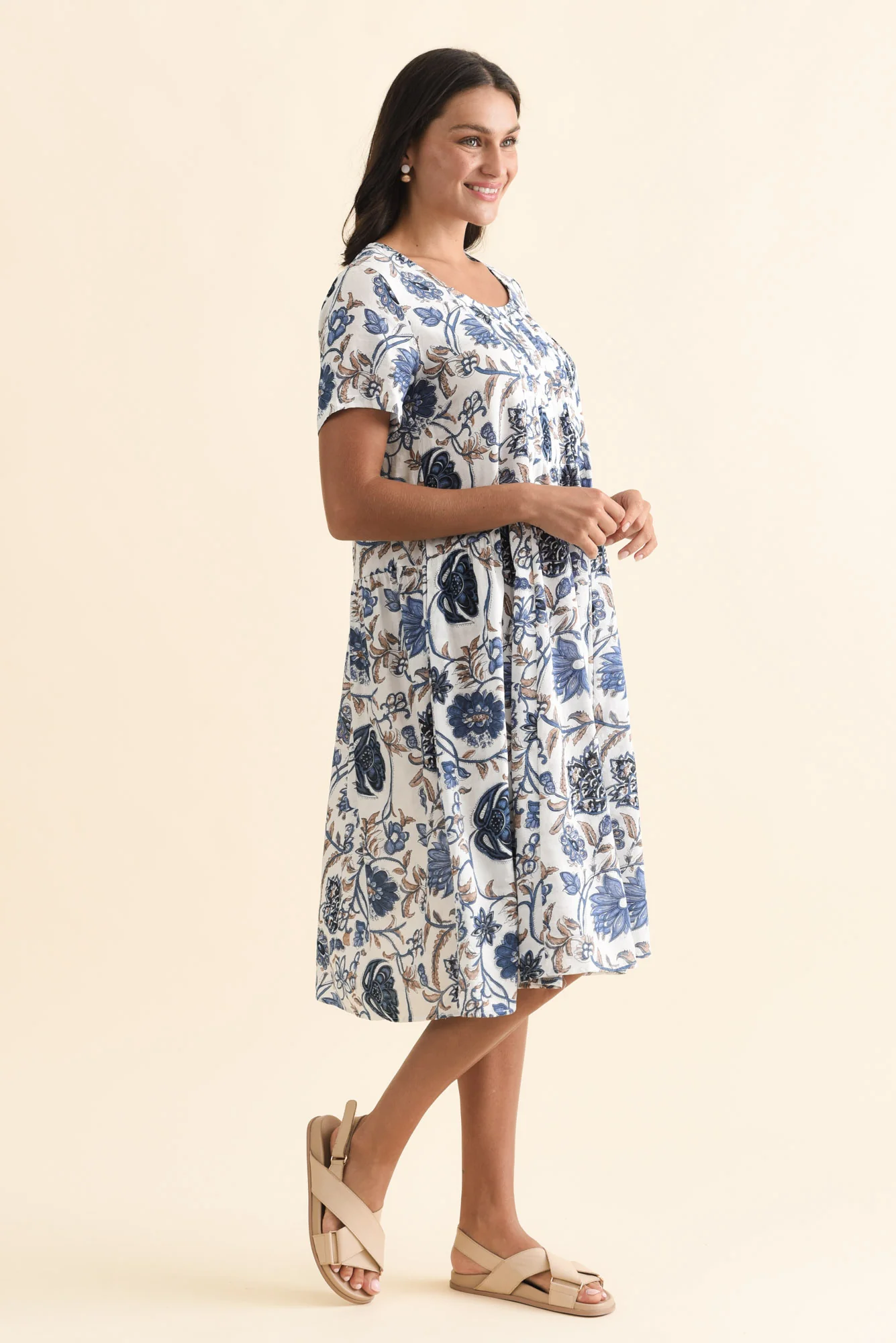 Murano Blue Botanical Cotton Dress - Image 4