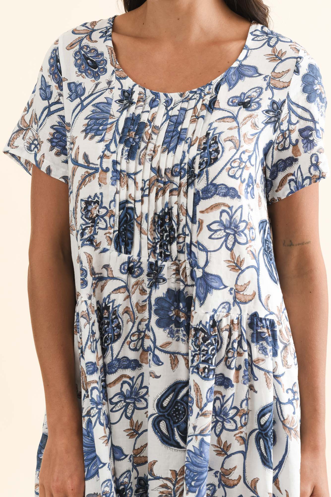 Murano Blue Botanical Cotton Dress - Image 6