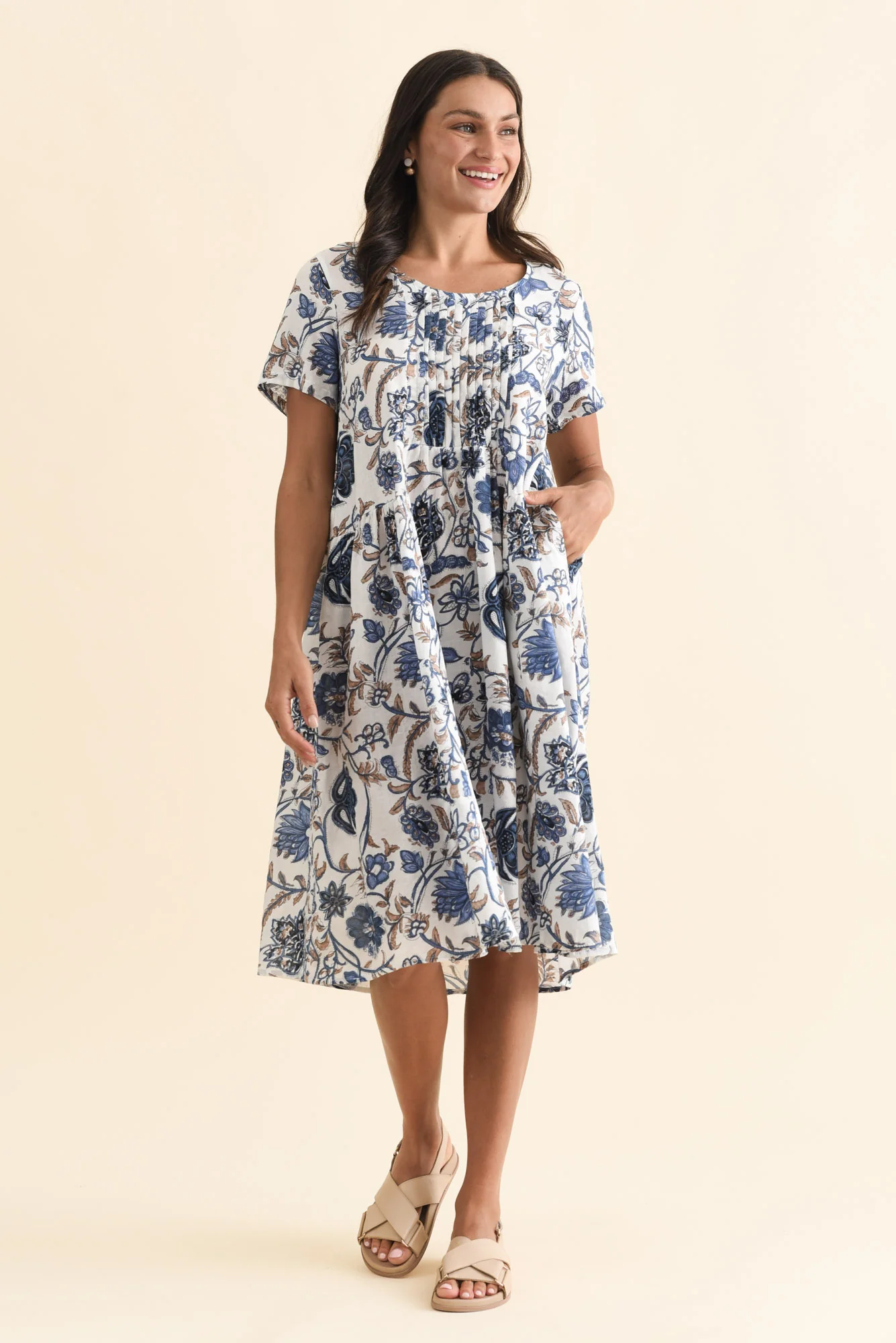 Murano Blue Botanical Cotton Dress - Image 7