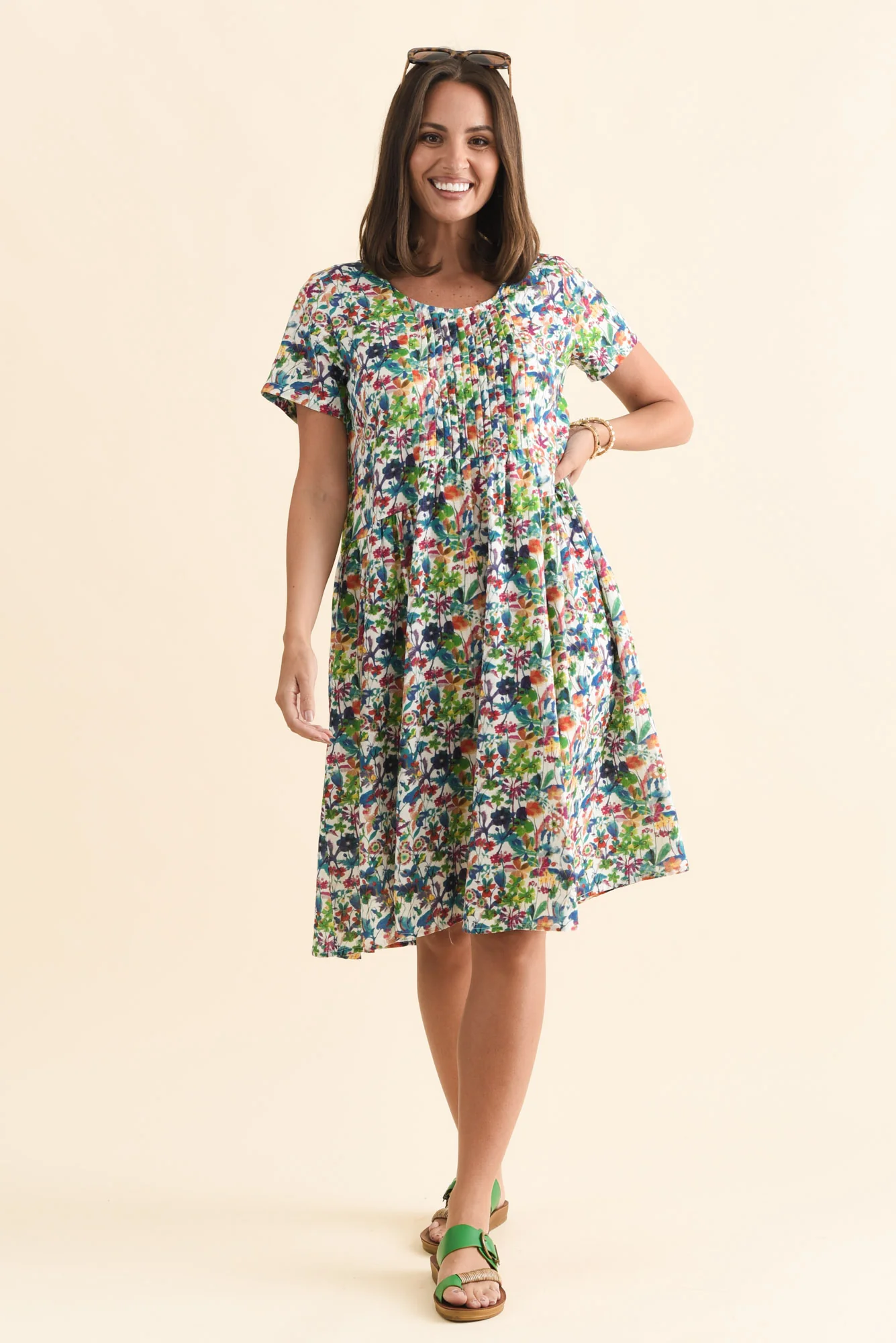 Murano Green Floral Cotton Dress