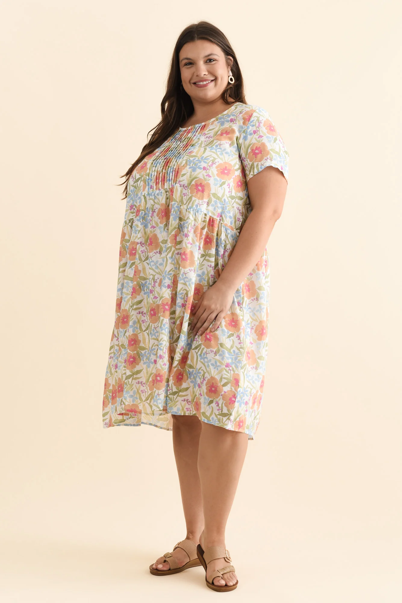 Murano Orange Flower Cotton Dress - Image 9
