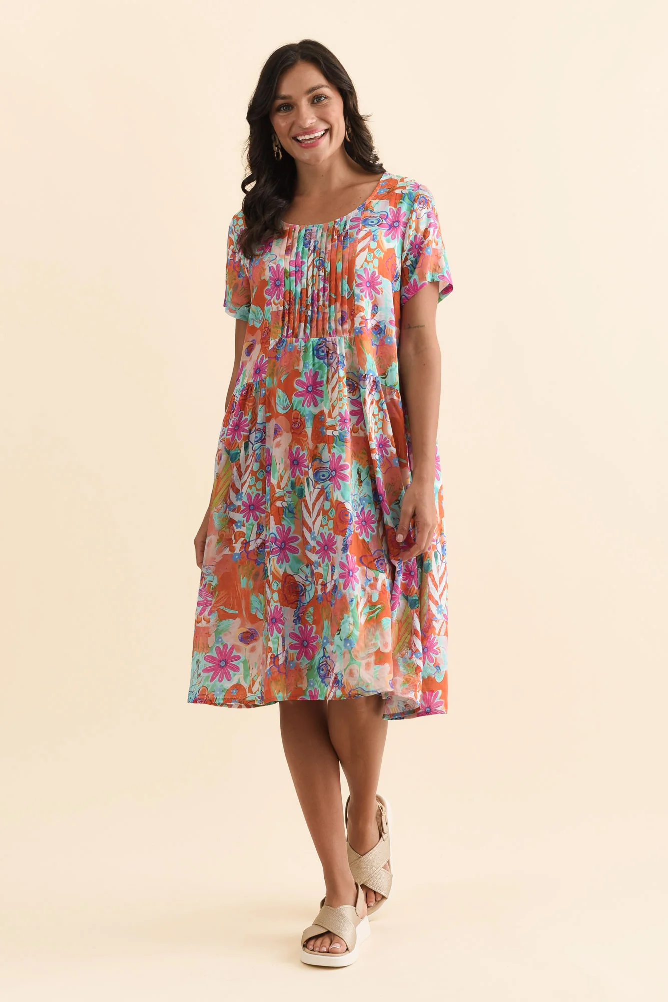 Murano Orange Garden Cotton Dress