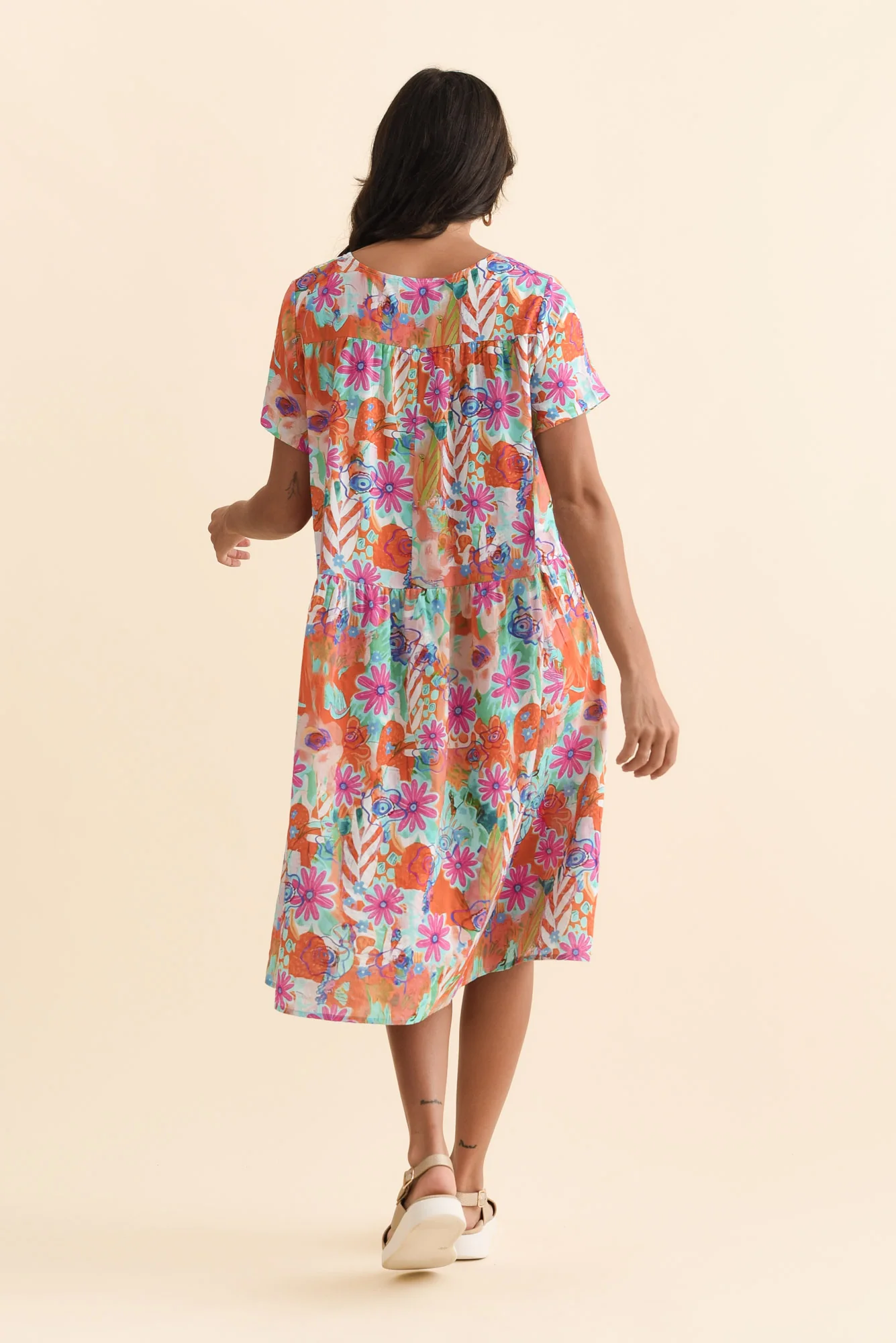 Murano Orange Garden Cotton Dress - Image 4