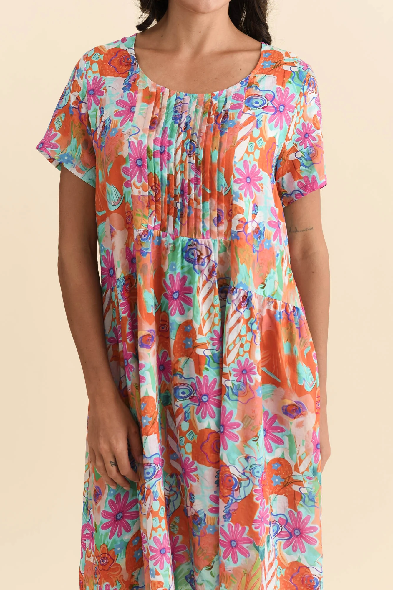 Murano Orange Garden Cotton Dress - Image 5