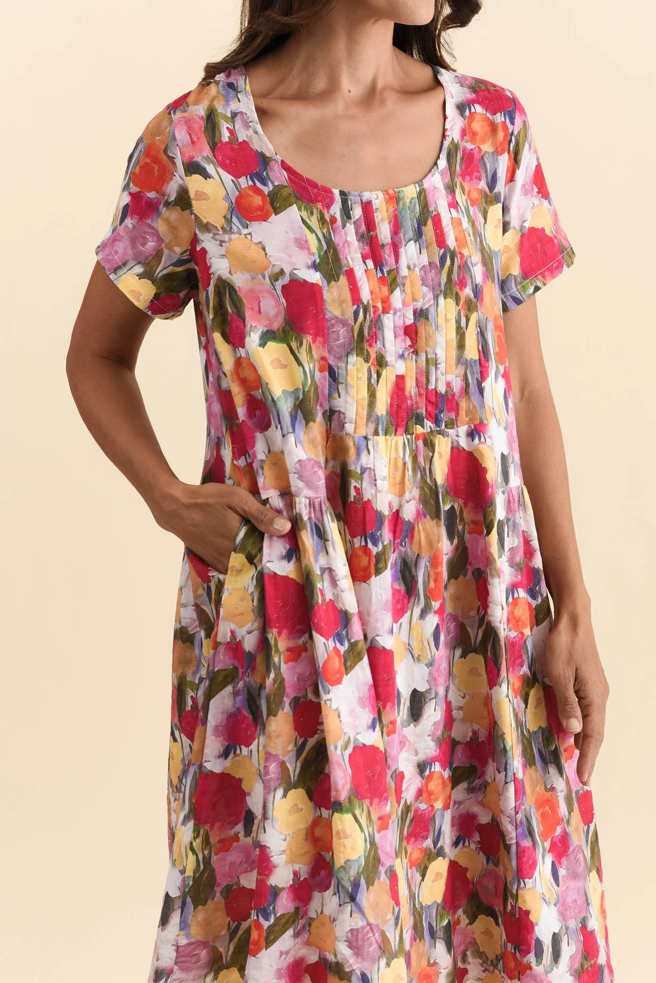Murano Pink Floral Cotton Dress - Image 5