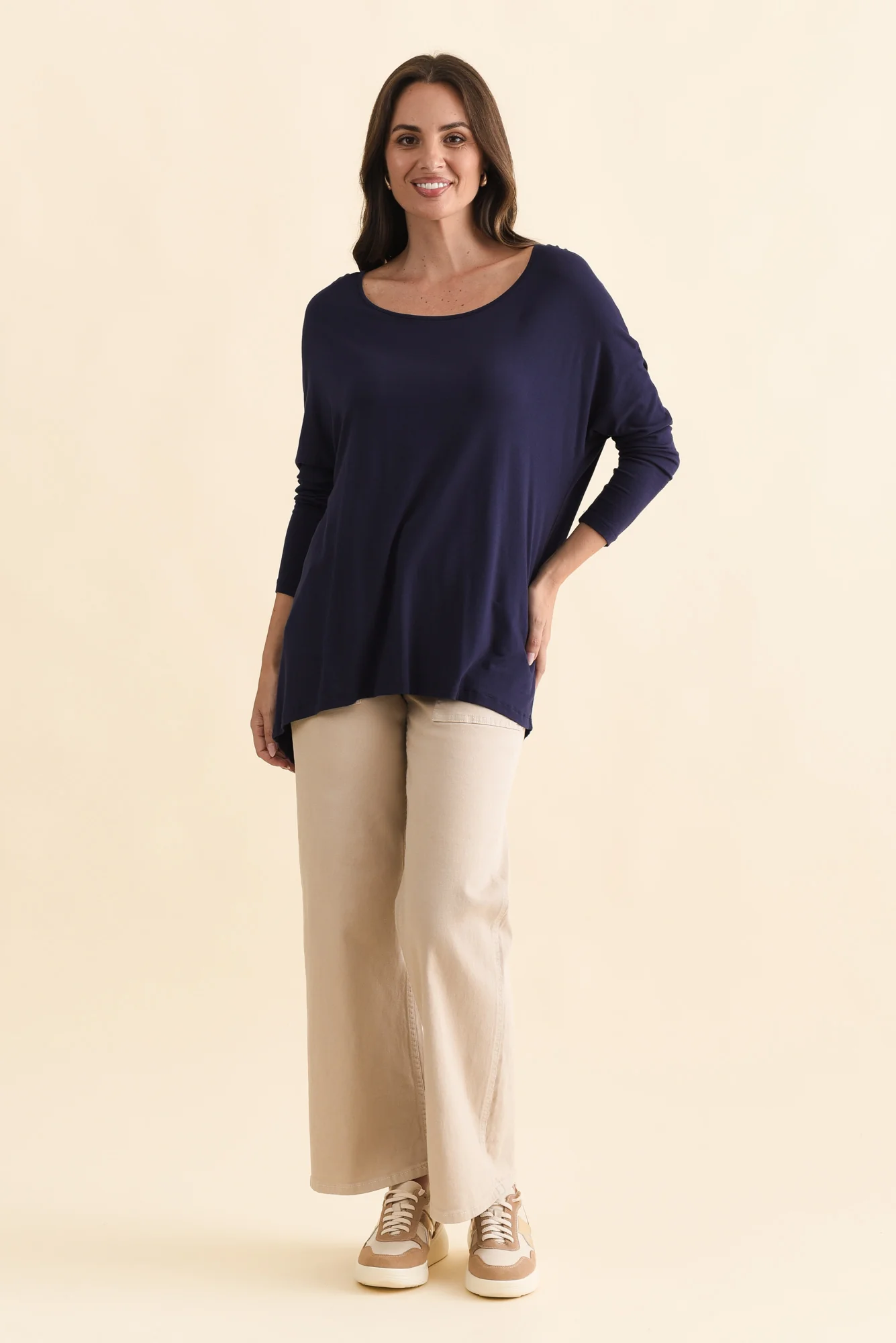 Navy Milan 3/4 Sleeve Top - Image 3