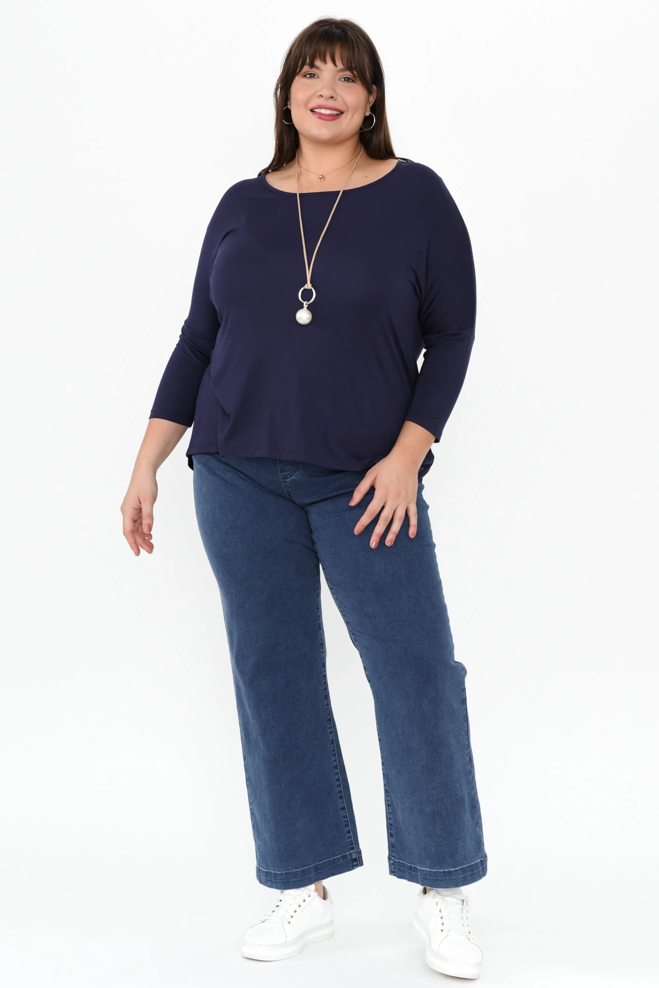 Navy Milan 3/4 Sleeve Top - Image 9