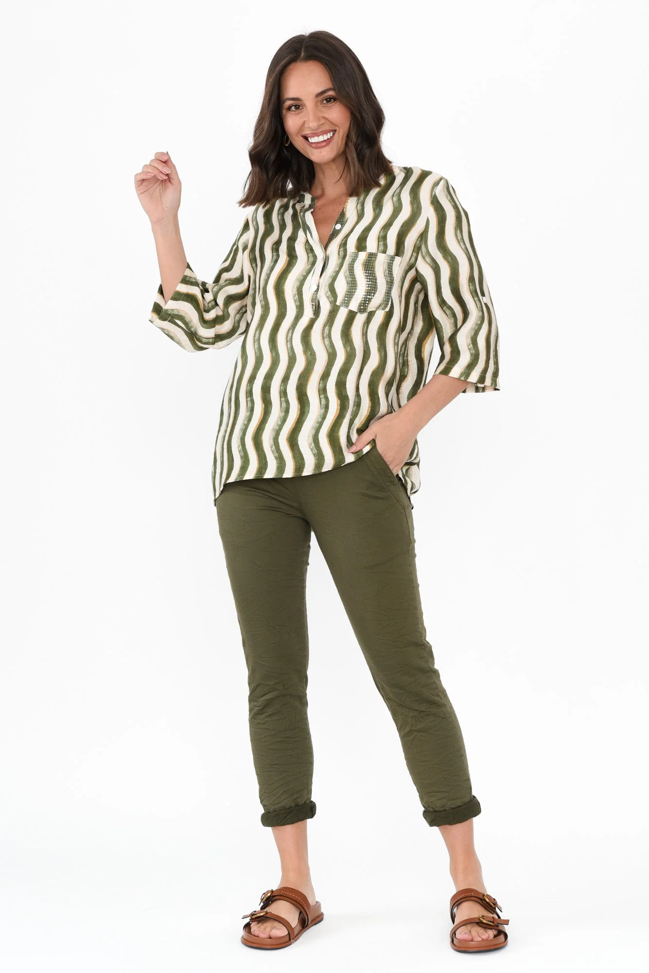 Neiman Khaki Swirl Pocket Blouse - Image 6