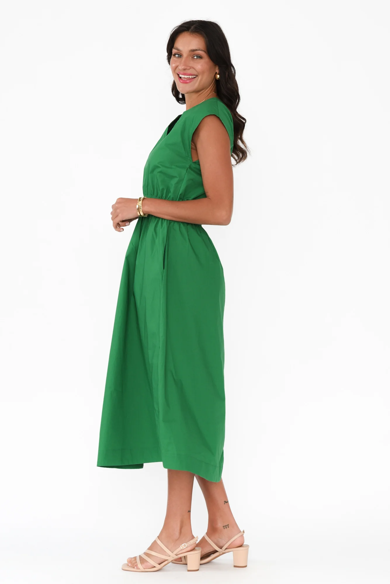 Nelly Green Cotton Midi Dress - Image 3
