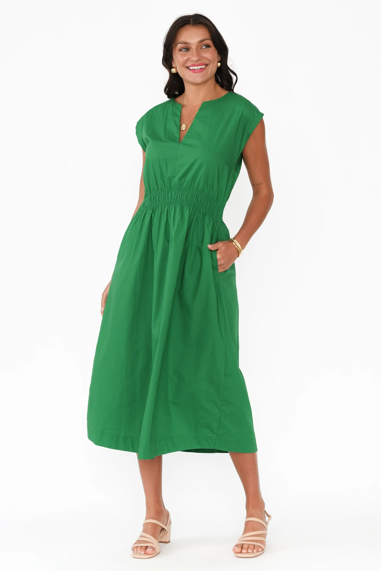 Nelly Green Cotton Midi Dress - Image 6