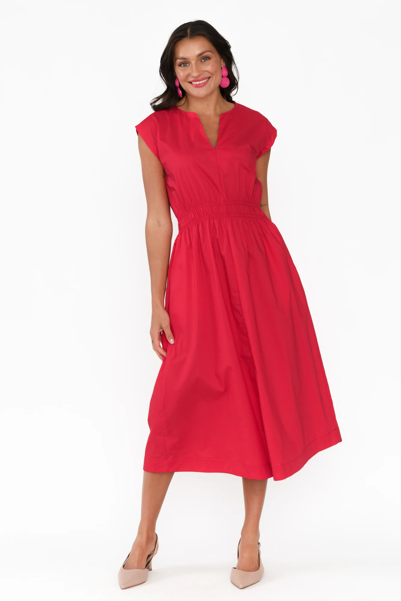 Nelly Red Cotton Midi Dress - Image 6