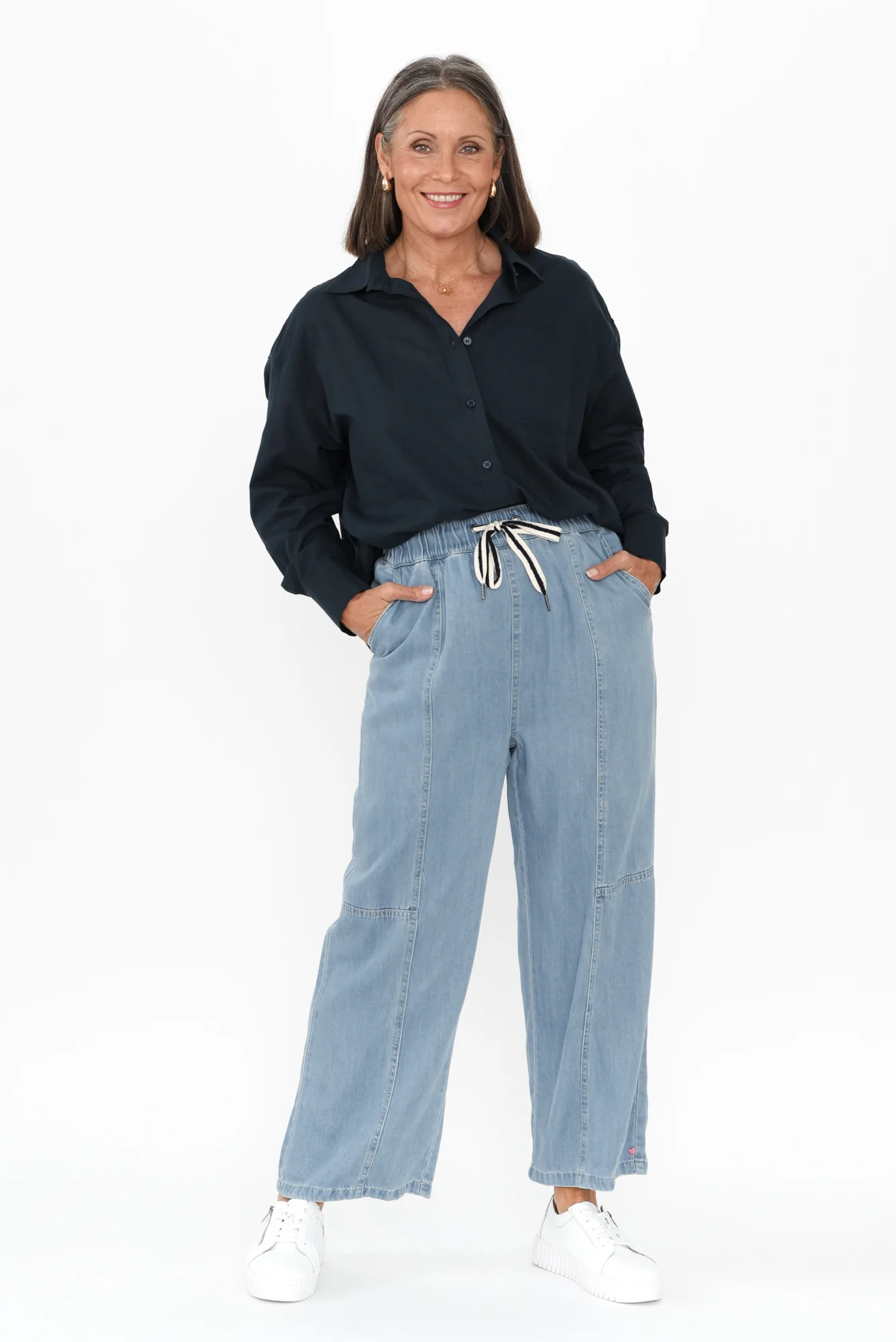 Neve Light Blue Lyocell Drawstring Pants - Image 3