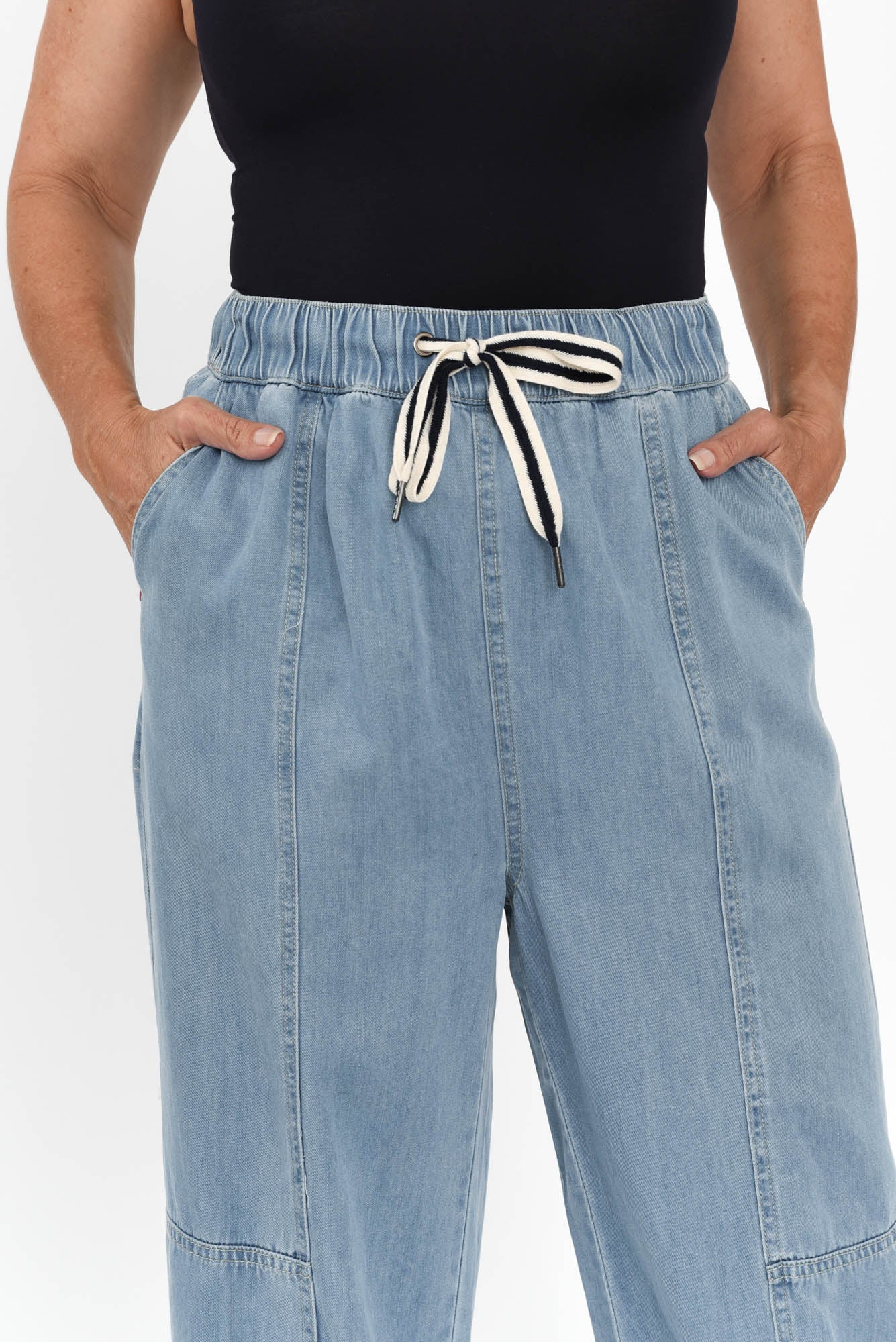 Neve Light Blue Lyocell Drawstring Pants - Image 6